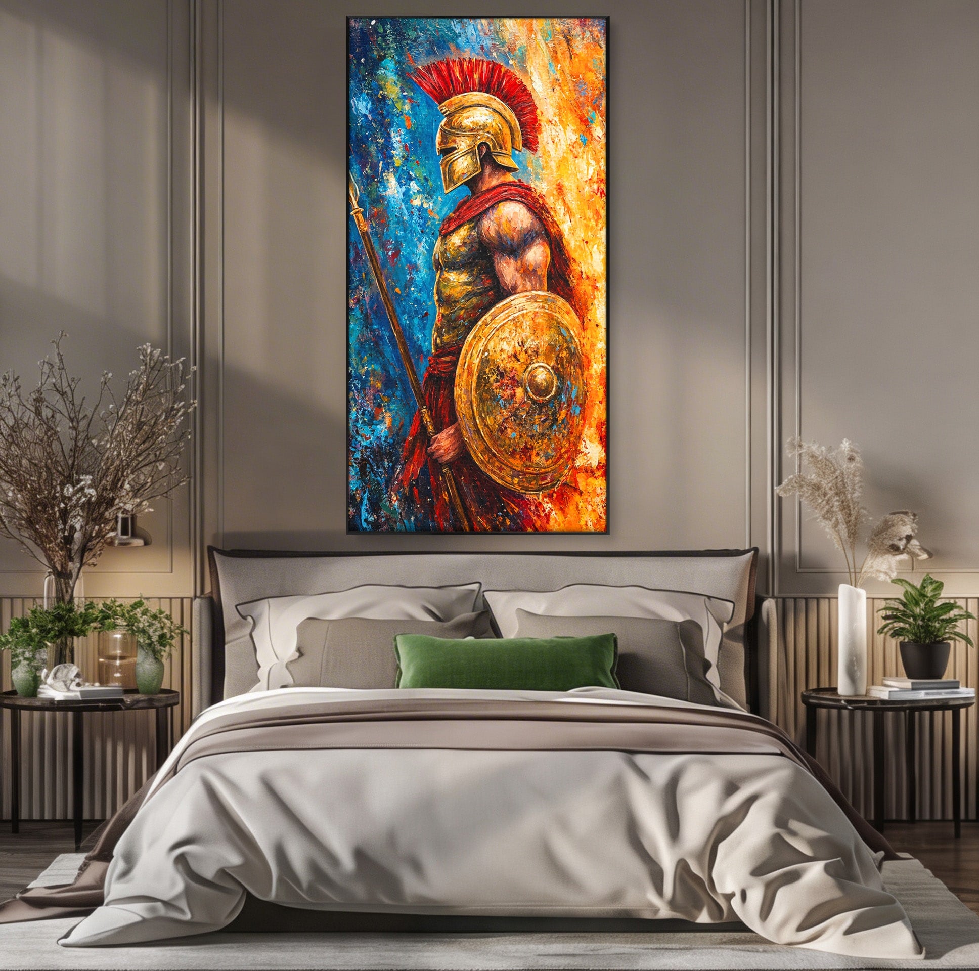 Tablou Canvas Premium LuxCanva® T1030, Razboinicul Spartan, Razboinic, Spartan, Istoric, Arta, Dormitor, Living, Culori Vibrante