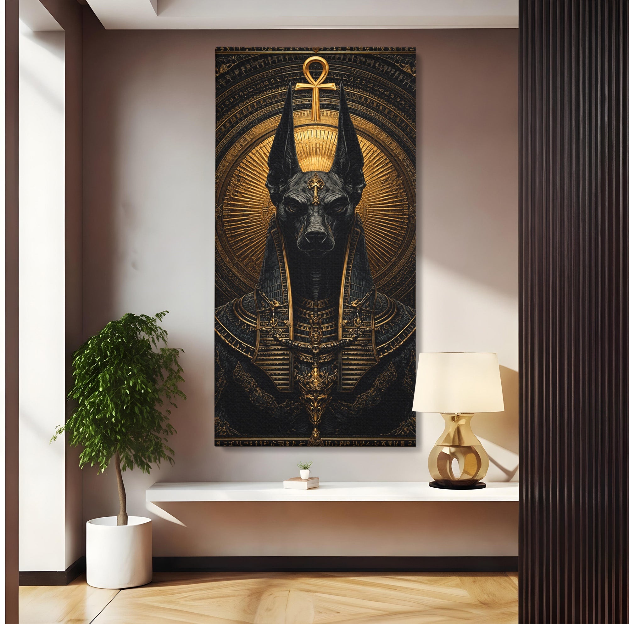 Tablou Canvas Premium LuxCanva® T1031, Anubis Regal, Anubis, Egipt, Mitologie, Regal, Dormitor, Living, Culori Vibrante