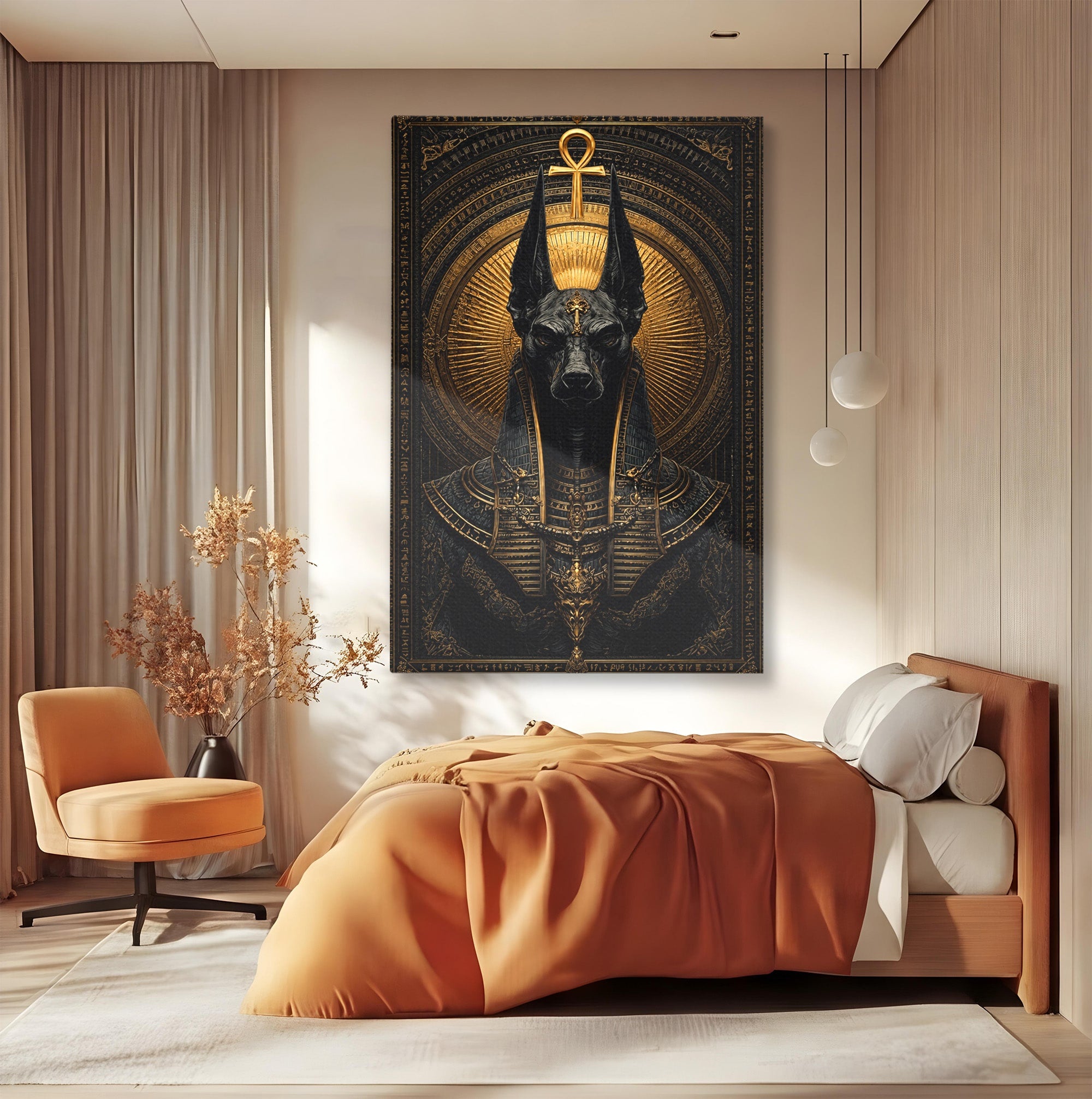 Tablou Canvas Premium LuxCanva® T1031, Anubis Regal, Anubis, Egipt, Mitologie, Regal, Dormitor, Living, Culori Vibrante