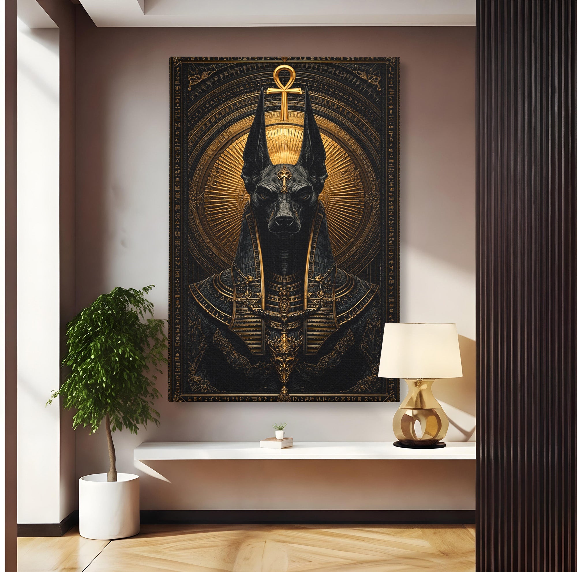 Tablou Canvas Premium LuxCanva® T1031, Anubis Regal, Anubis, Egipt, Mitologie, Regal, Dormitor, Living, Culori Vibrante