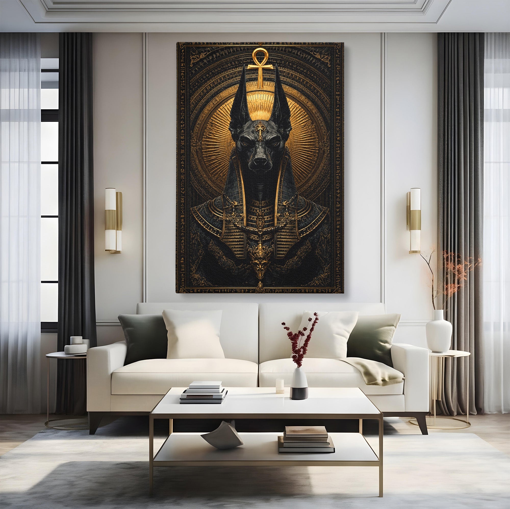 Tablou Canvas Premium LuxCanva® T1031, Anubis Regal, Anubis, Egipt, Mitologie, Regal, Dormitor, Living, Culori Vibrante