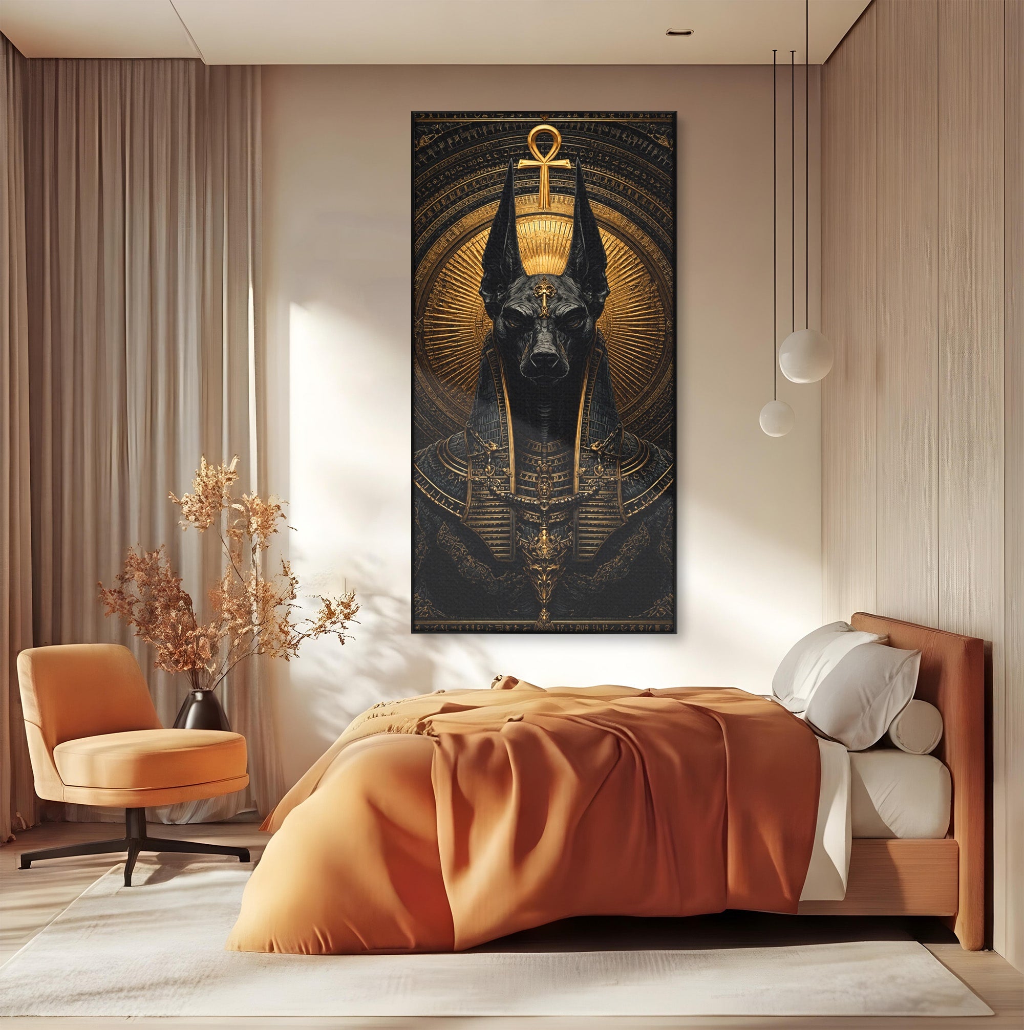 Tablou Canvas Premium LuxCanva® T1031, Anubis Regal, Anubis, Egipt, Mitologie, Regal, Dormitor, Living, Culori Vibrante