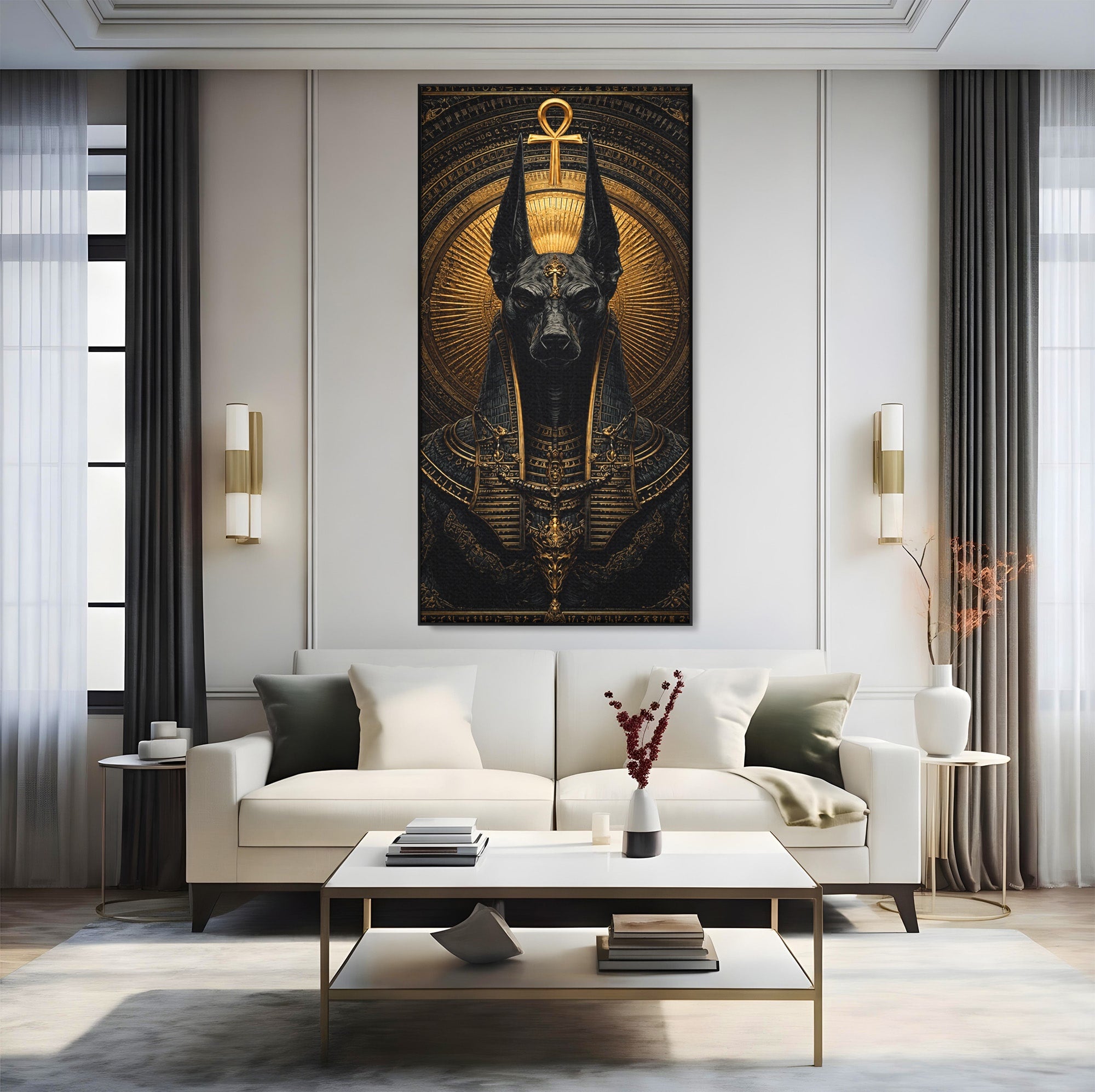 Tablou Canvas Premium LuxCanva® T1031, Anubis Regal, Anubis, Egipt, Mitologie, Regal, Dormitor, Living, Culori Vibrante