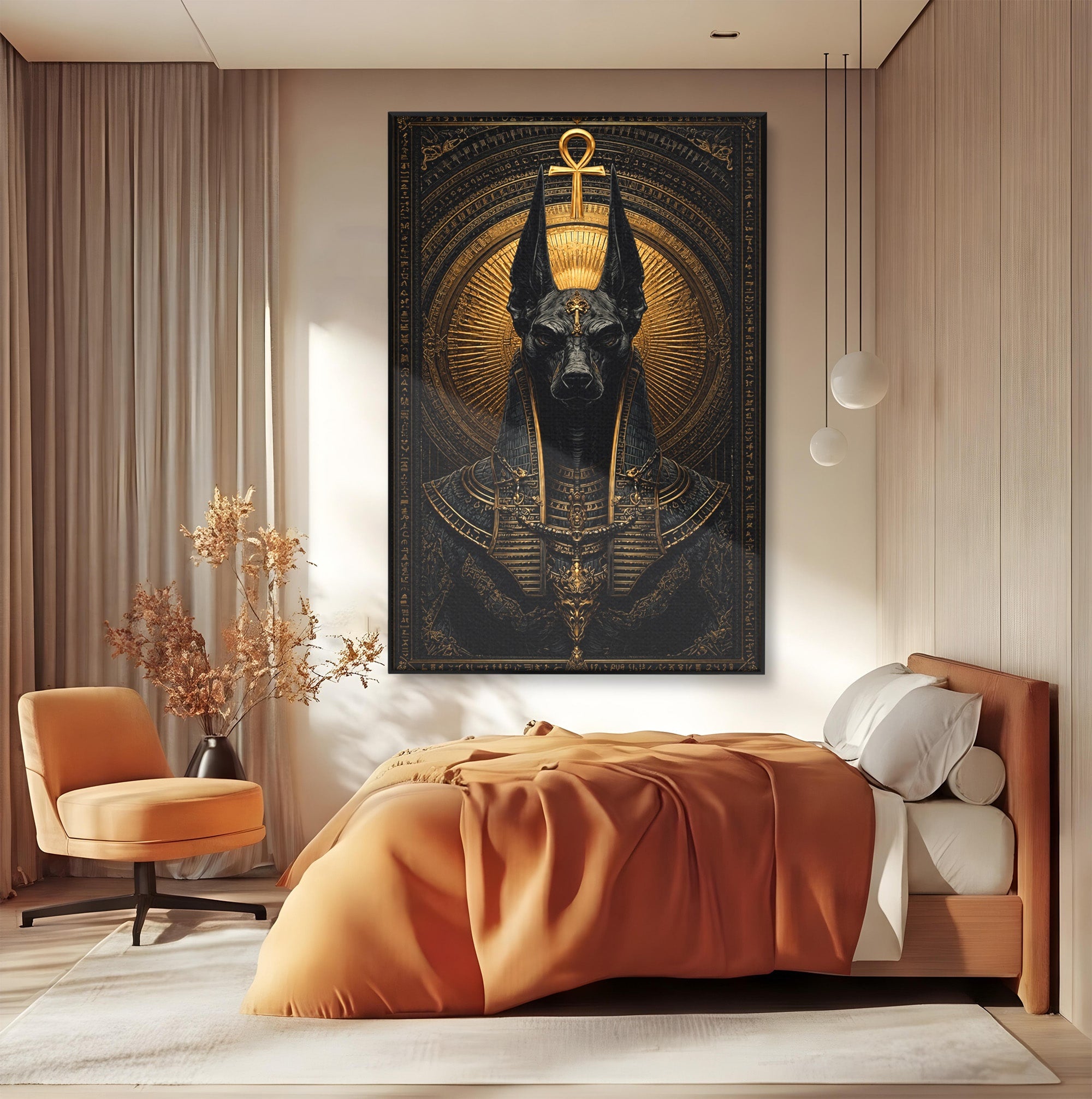 Tablou Canvas Premium LuxCanva® T1031, Anubis Regal, Anubis, Egipt, Mitologie, Regal, Dormitor, Living, Culori Vibrante