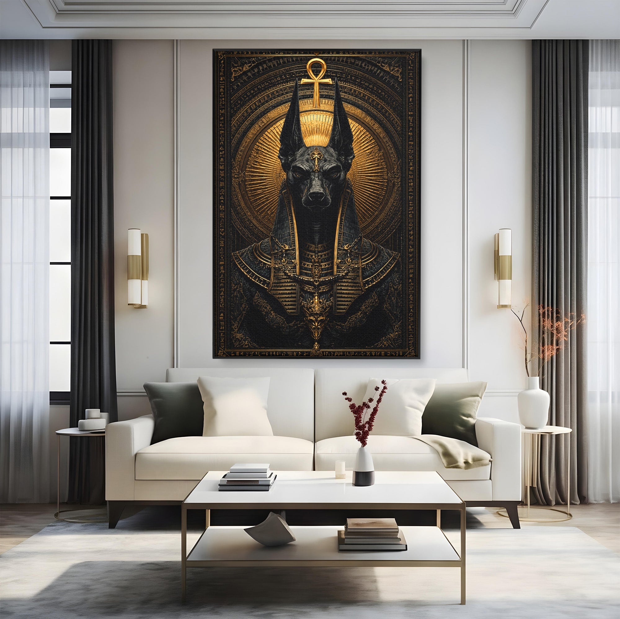 Tablou Canvas Premium LuxCanva® T1031, Anubis Regal, Anubis, Egipt, Mitologie, Regal, Dormitor, Living, Culori Vibrante