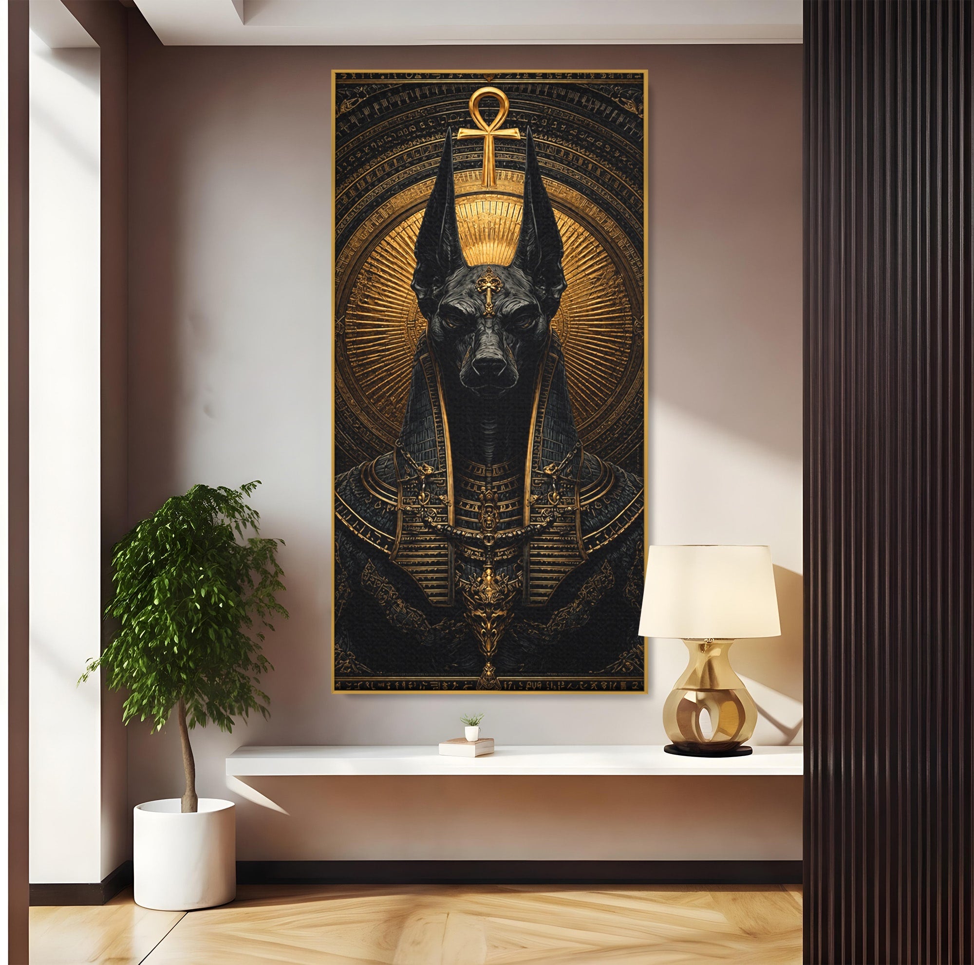 Tablou Canvas Premium LuxCanva® T1031, Anubis Regal, Anubis, Egipt, Mitologie, Regal, Dormitor, Living, Culori Vibrante