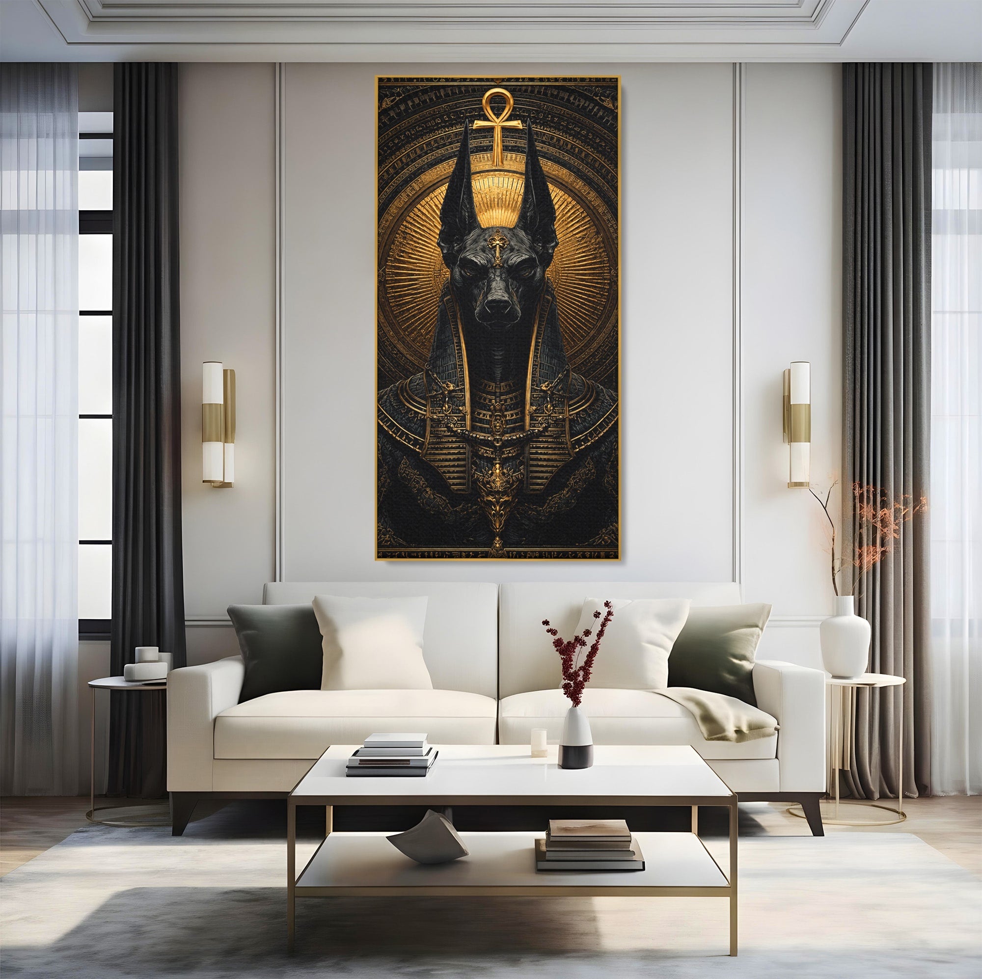Tablou Canvas Premium LuxCanva® T1031, Anubis Regal, Anubis, Egipt, Mitologie, Regal, Dormitor, Living, Culori Vibrante