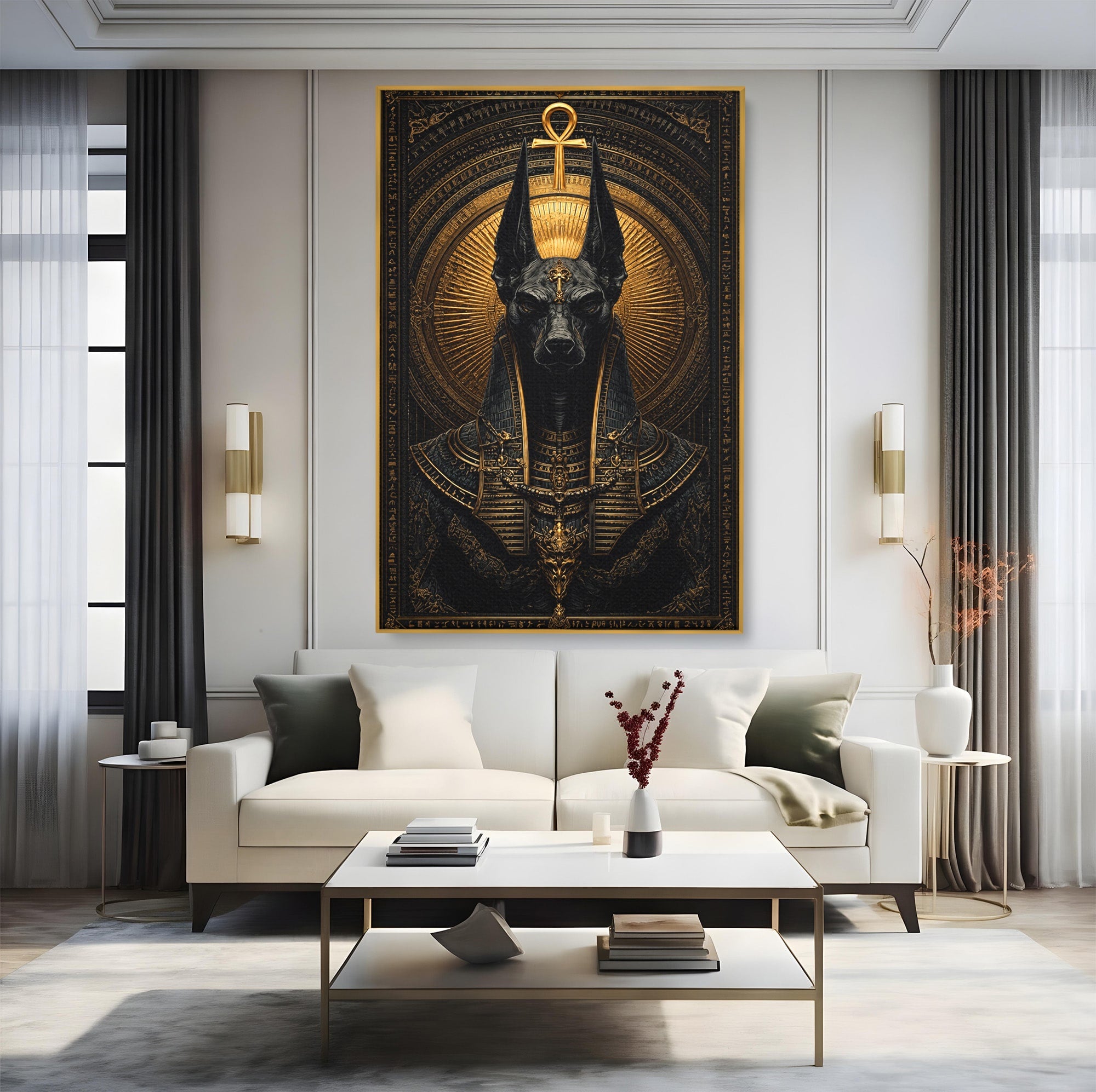 Tablou Canvas Premium LuxCanva® T1031, Anubis Regal, Anubis, Egipt, Mitologie, Regal, Dormitor, Living, Culori Vibrante
