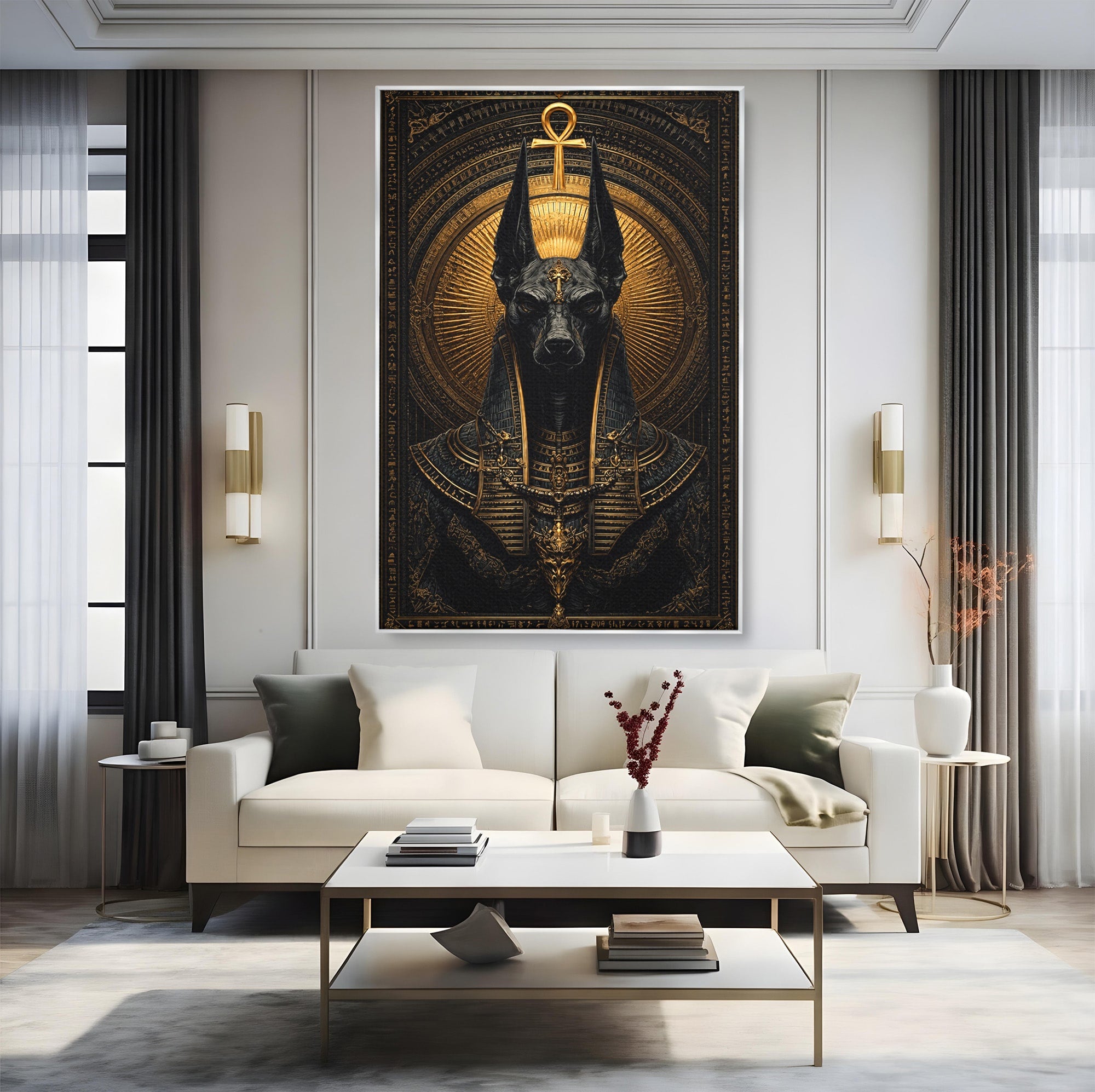 Tablou Canvas Premium LuxCanva® T1031, Anubis Regal, Anubis, Egipt, Mitologie, Regal, Dormitor, Living, Culori Vibrante