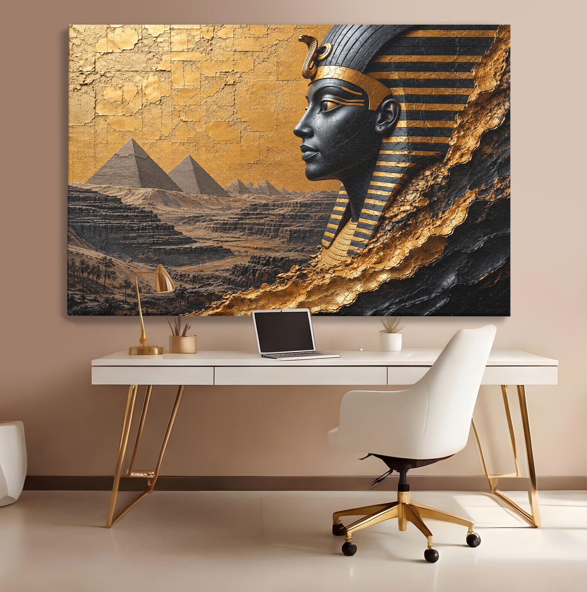 Tablou Canvas Premium LuxCanva® T1033, Faraonul Egiptean, Egipt, Faraon, Istorie, Piramida, Living, Culori Vibrante
