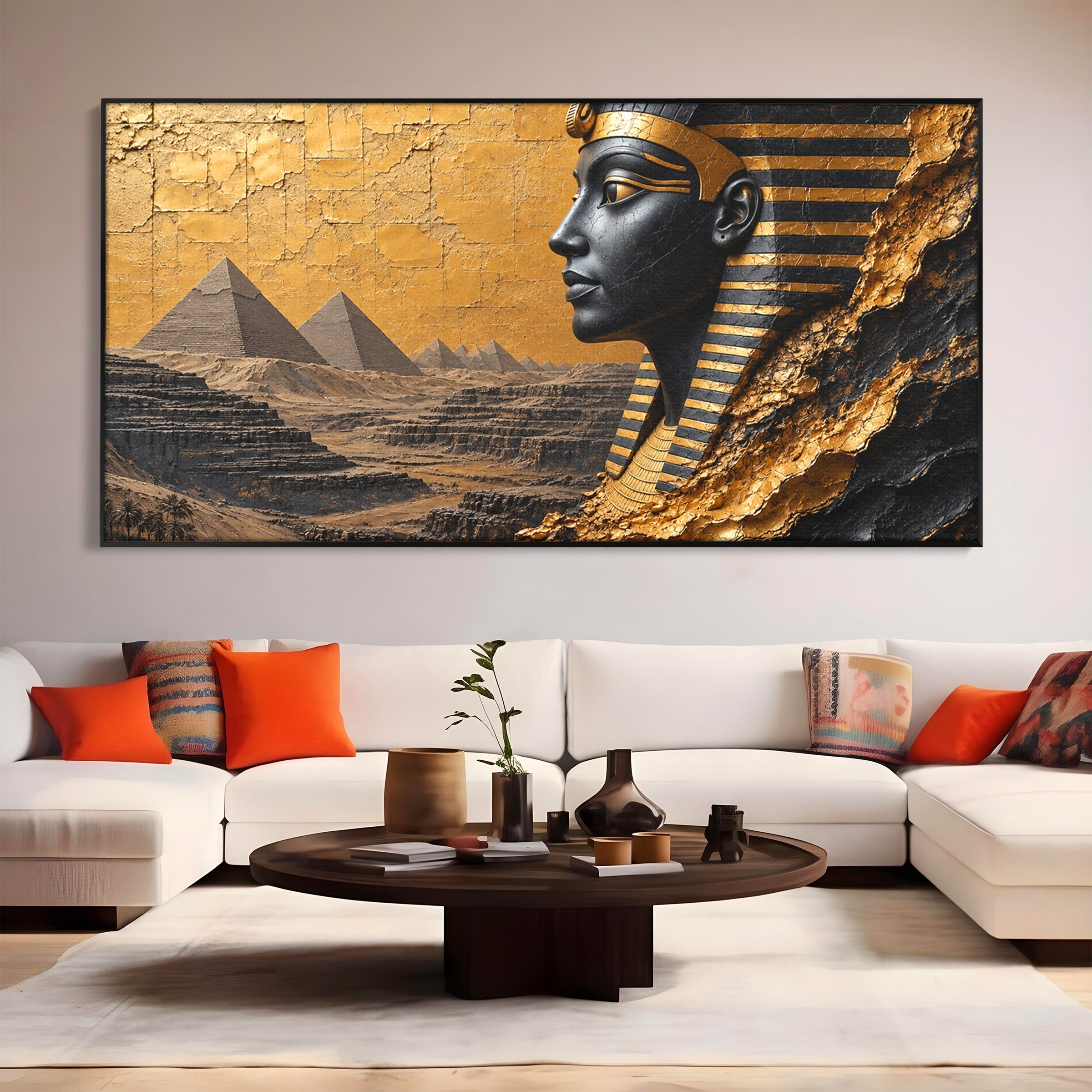Tablou Canvas Premium LuxCanva® T1033, Faraonul Egiptean, Egipt, Faraon, Istorie, Piramida, Living, Culori Vibrante