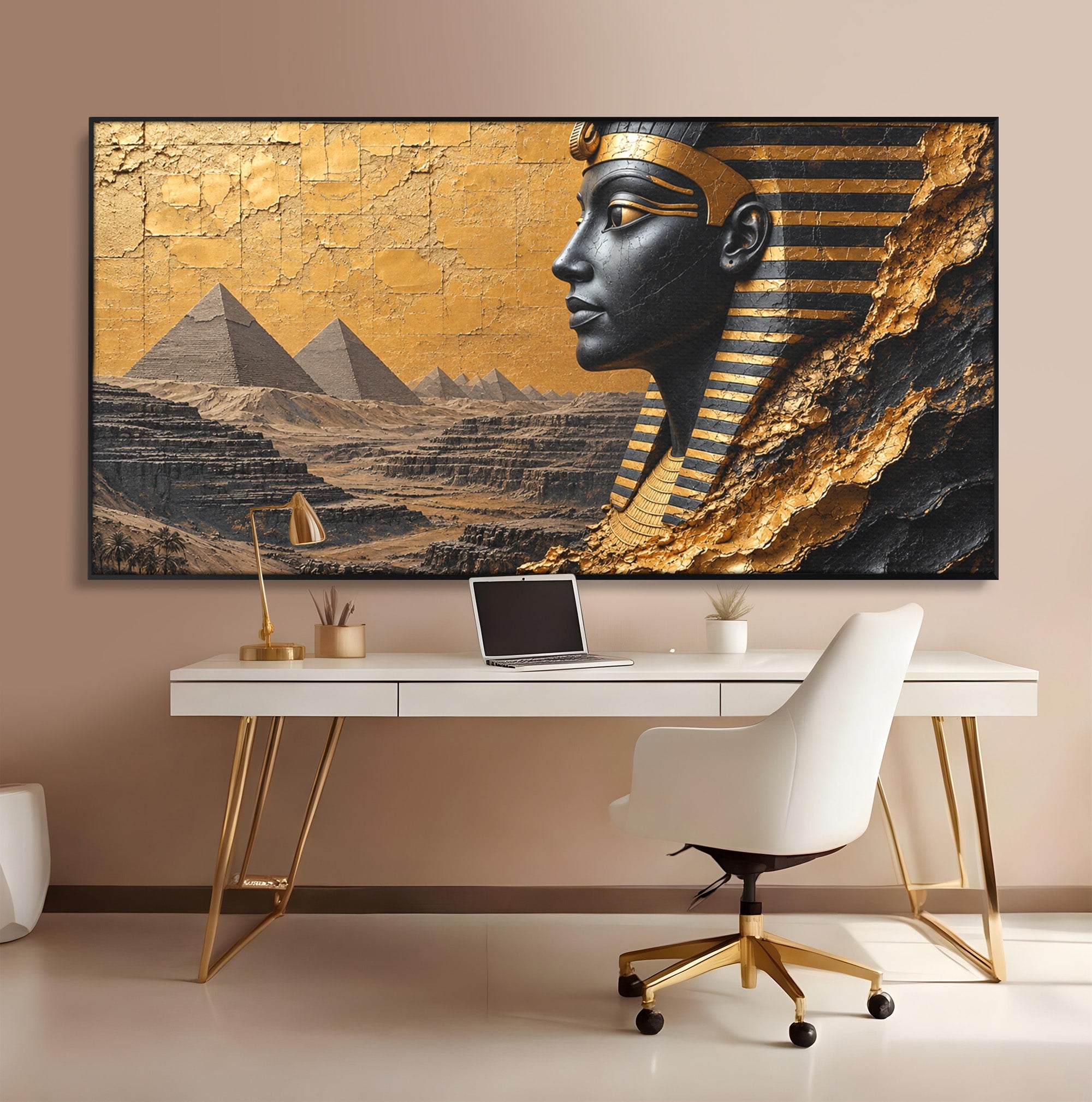 Tablou Canvas Premium LuxCanva® T1033, Faraonul Egiptean, Egipt, Faraon, Istorie, Piramida, Living, Culori Vibrante