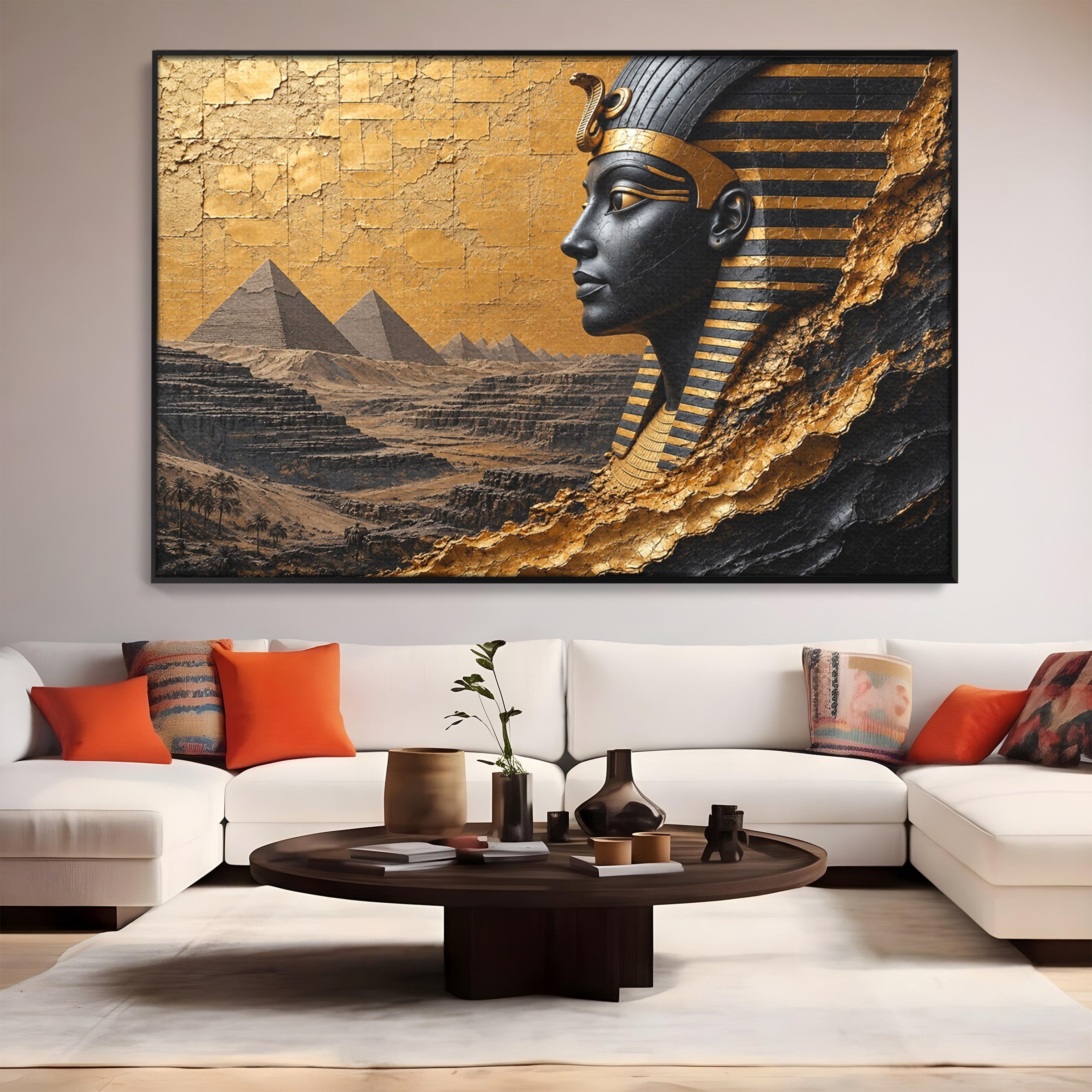 Tablou Canvas Premium LuxCanva® T1033, Faraonul Egiptean, Egipt, Faraon, Istorie, Piramida, Living, Culori Vibrante