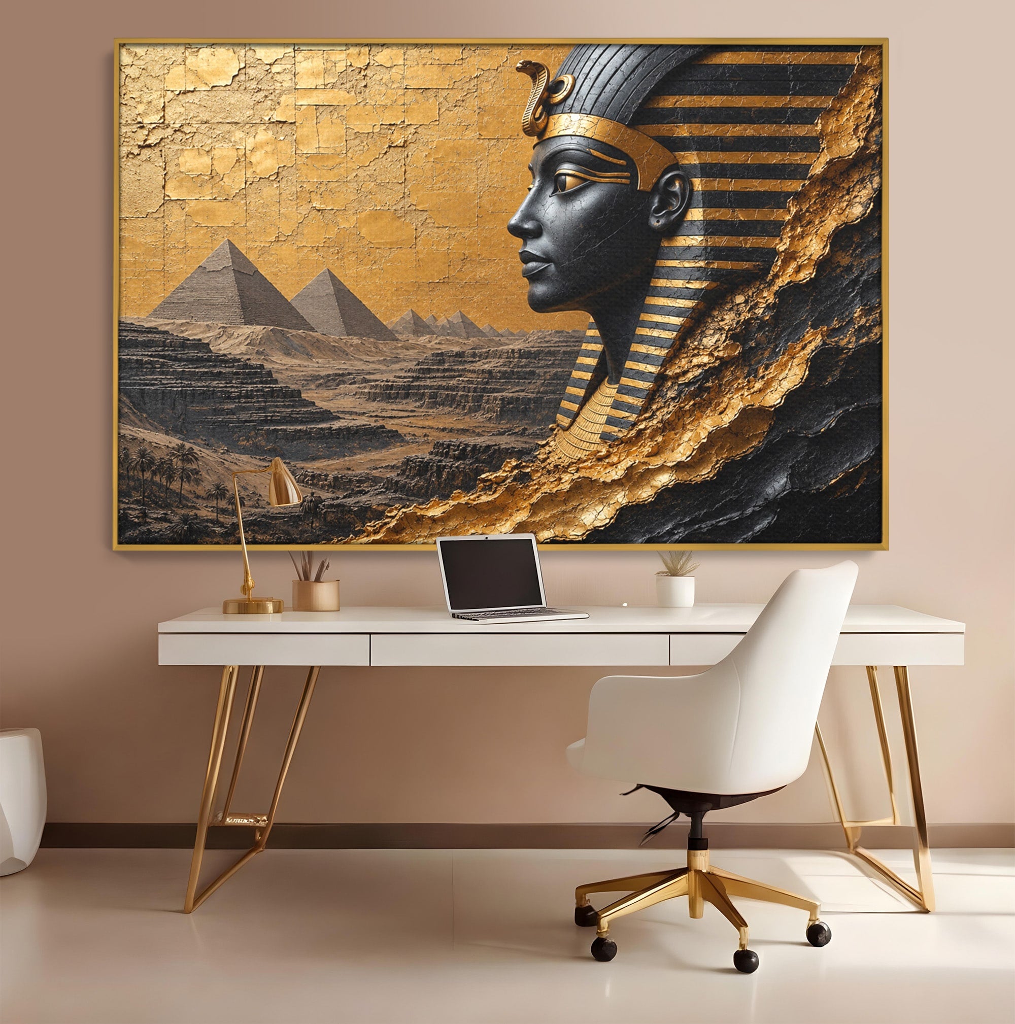 Tablou Canvas Premium LuxCanva® T1033, Faraonul Egiptean, Egipt, Faraon, Istorie, Piramida, Living, Culori Vibrante