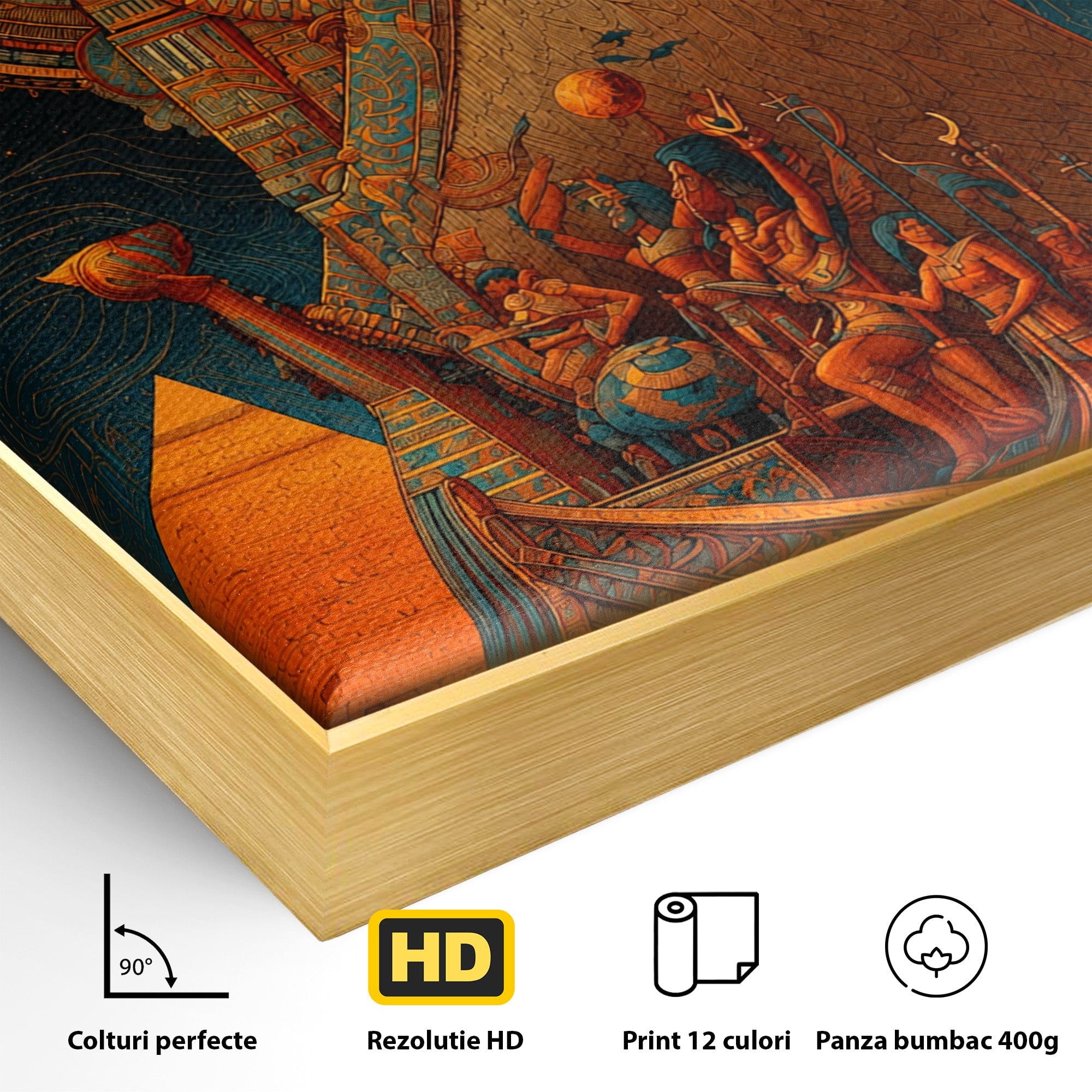Tablou Canvas Premium LuxCanva® T1034, Vasul Zeilor Egipteni, Egipt, Mitologie, Zeitate, Vas, Piramide, Living, Culori Vibrante