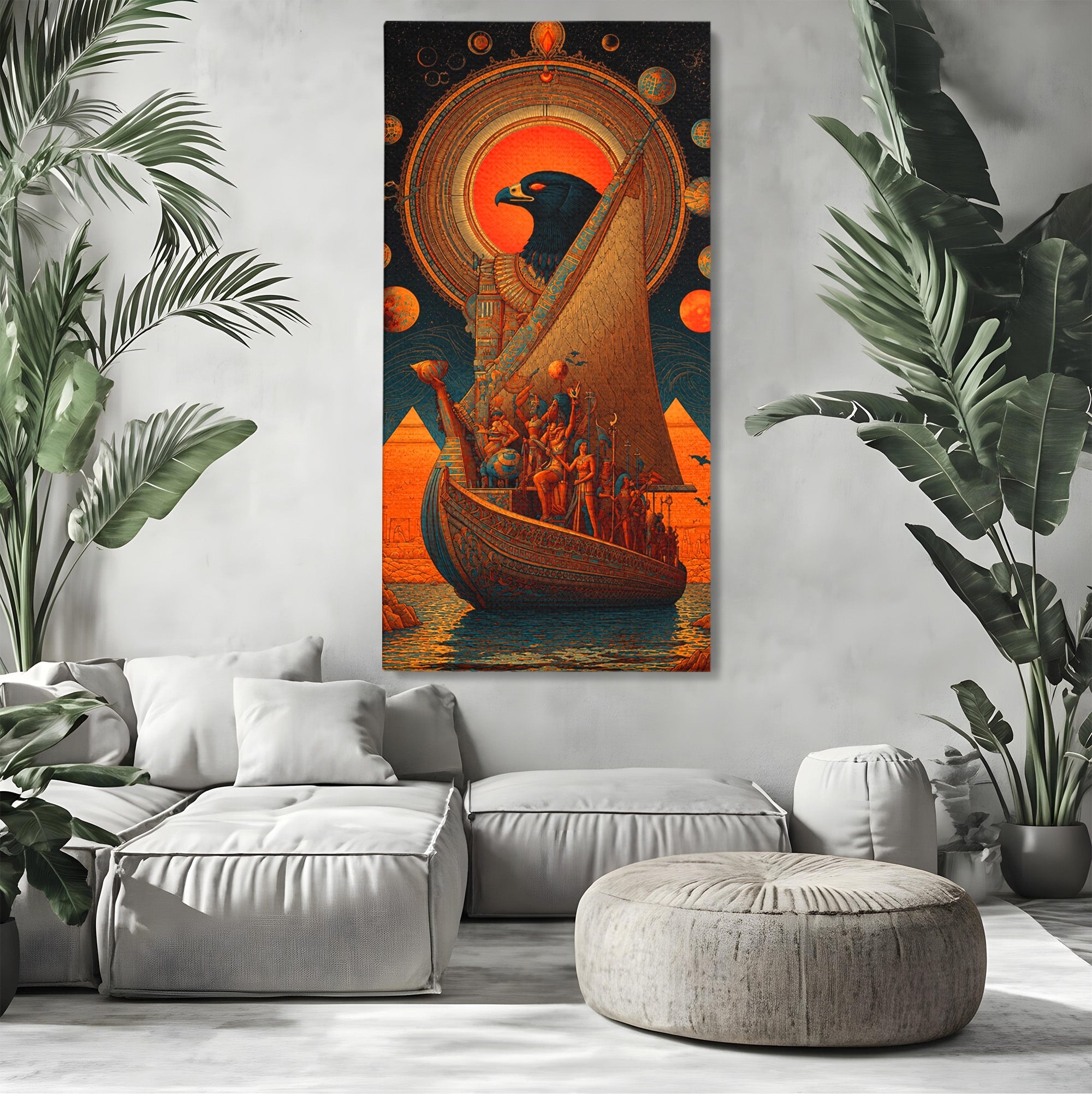 Tablou Canvas Premium LuxCanva® T1034, Vasul Zeilor Egipteni, Egipt, Mitologie, Zeitate, Vas, Piramide, Living, Culori Vibrante