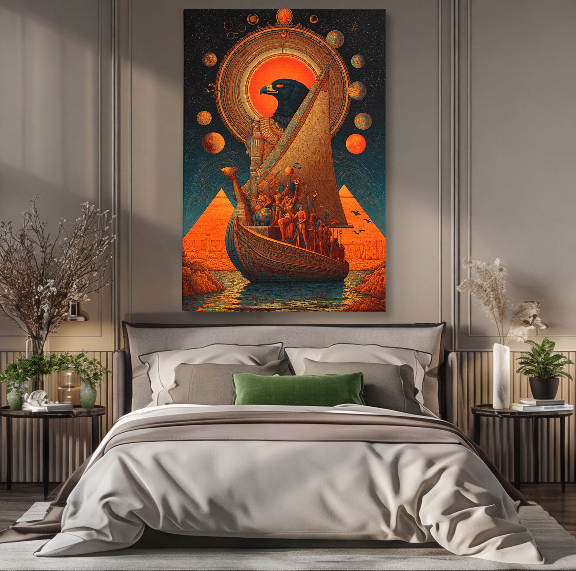 Tablou Canvas Premium LuxCanva® T1034, Vasul Zeilor Egipteni, Egipt, Mitologie, Zeitate, Vas, Piramide, Living, Culori Vibrante