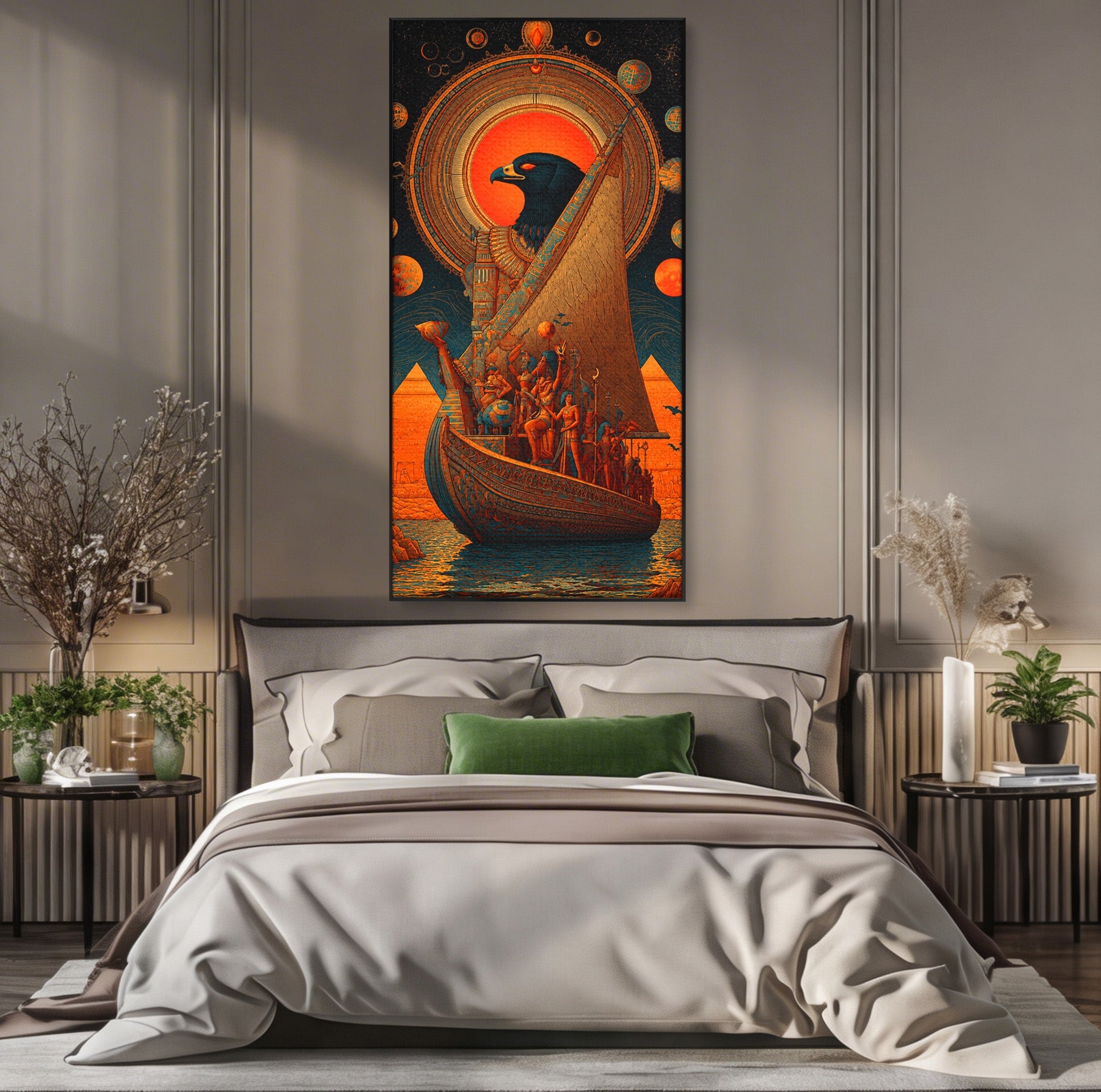 Tablou Canvas Premium LuxCanva® T1034, Vasul Zeilor Egipteni, Egipt, Mitologie, Zeitate, Vas, Piramide, Living, Culori Vibrante