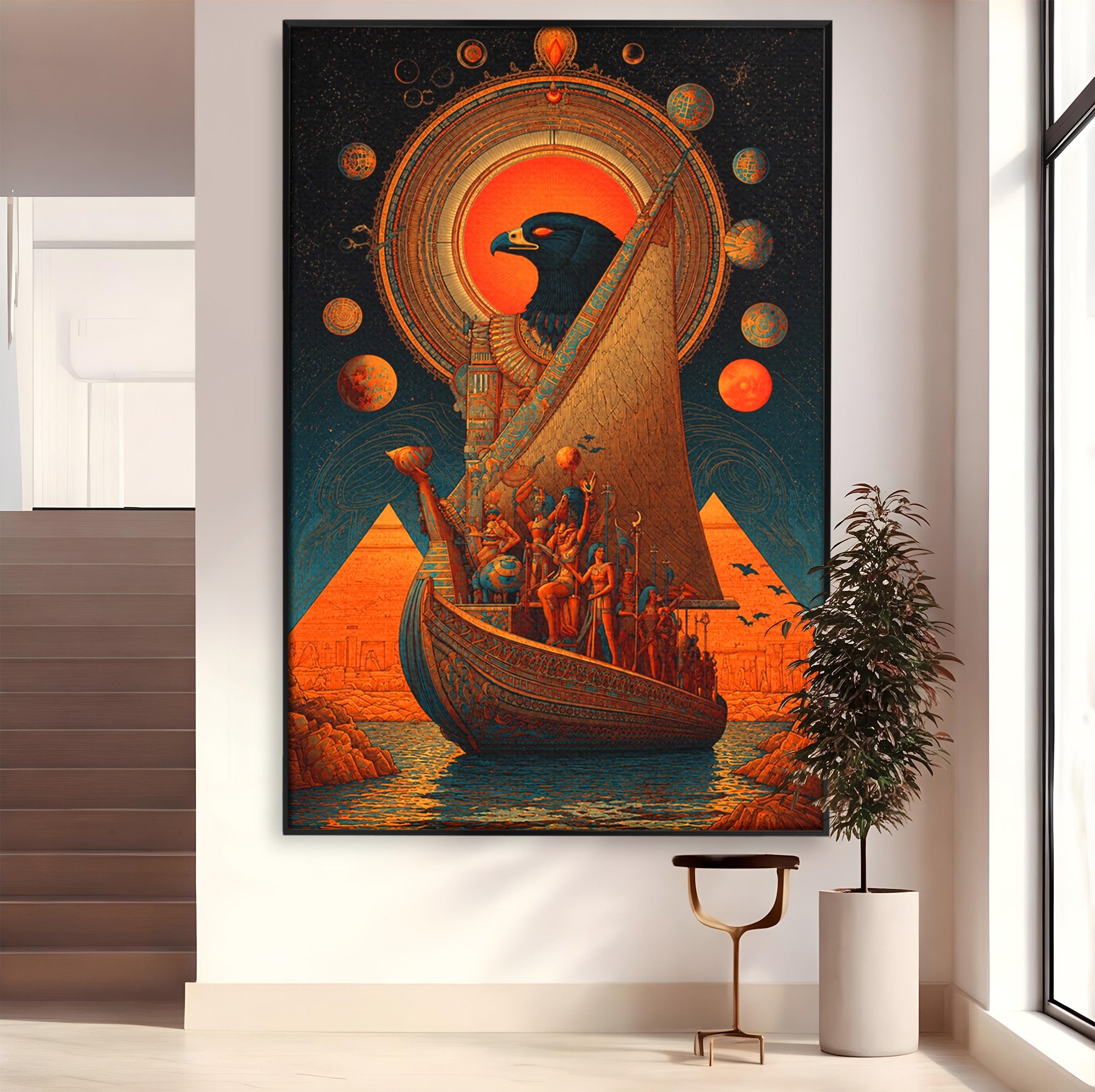Tablou Canvas Premium LuxCanva® T1034, Vasul Zeilor Egipteni, Egipt, Mitologie, Zeitate, Vas, Piramide, Living, Culori Vibrante