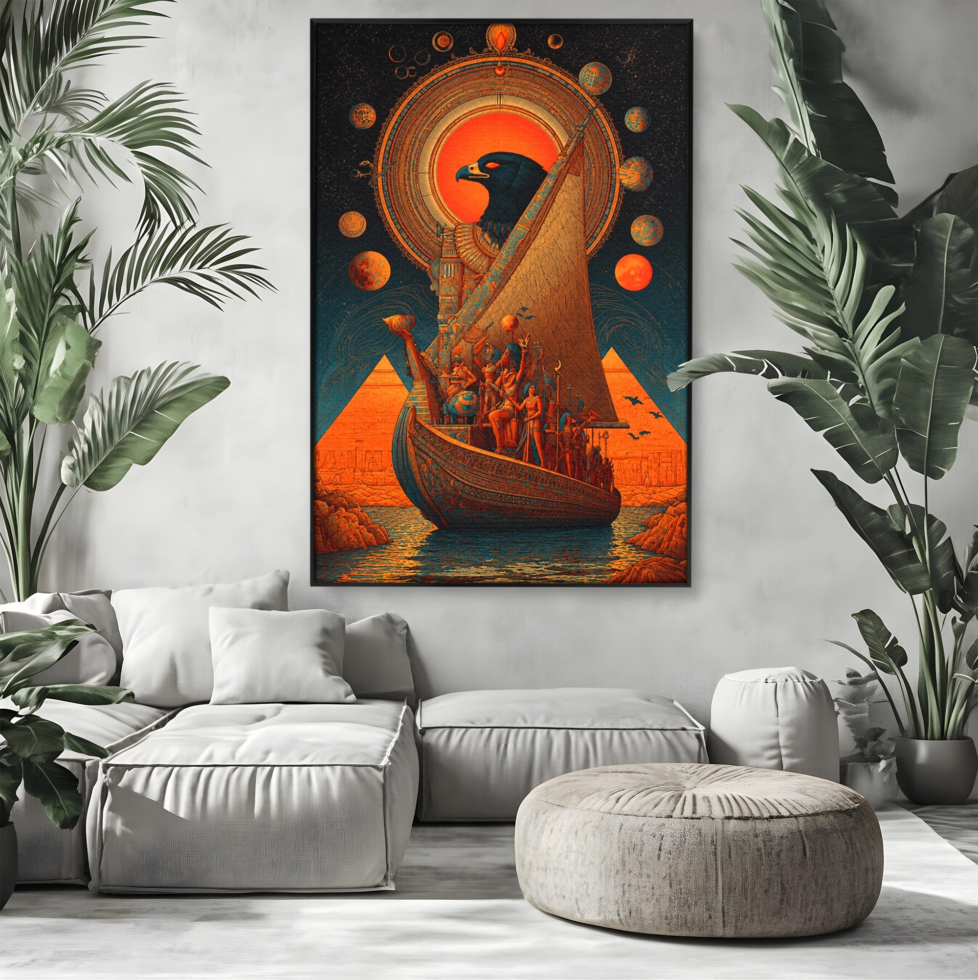 Tablou Canvas Premium LuxCanva® T1034, Vasul Zeilor Egipteni, Egipt, Mitologie, Zeitate, Vas, Piramide, Living, Culori Vibrante