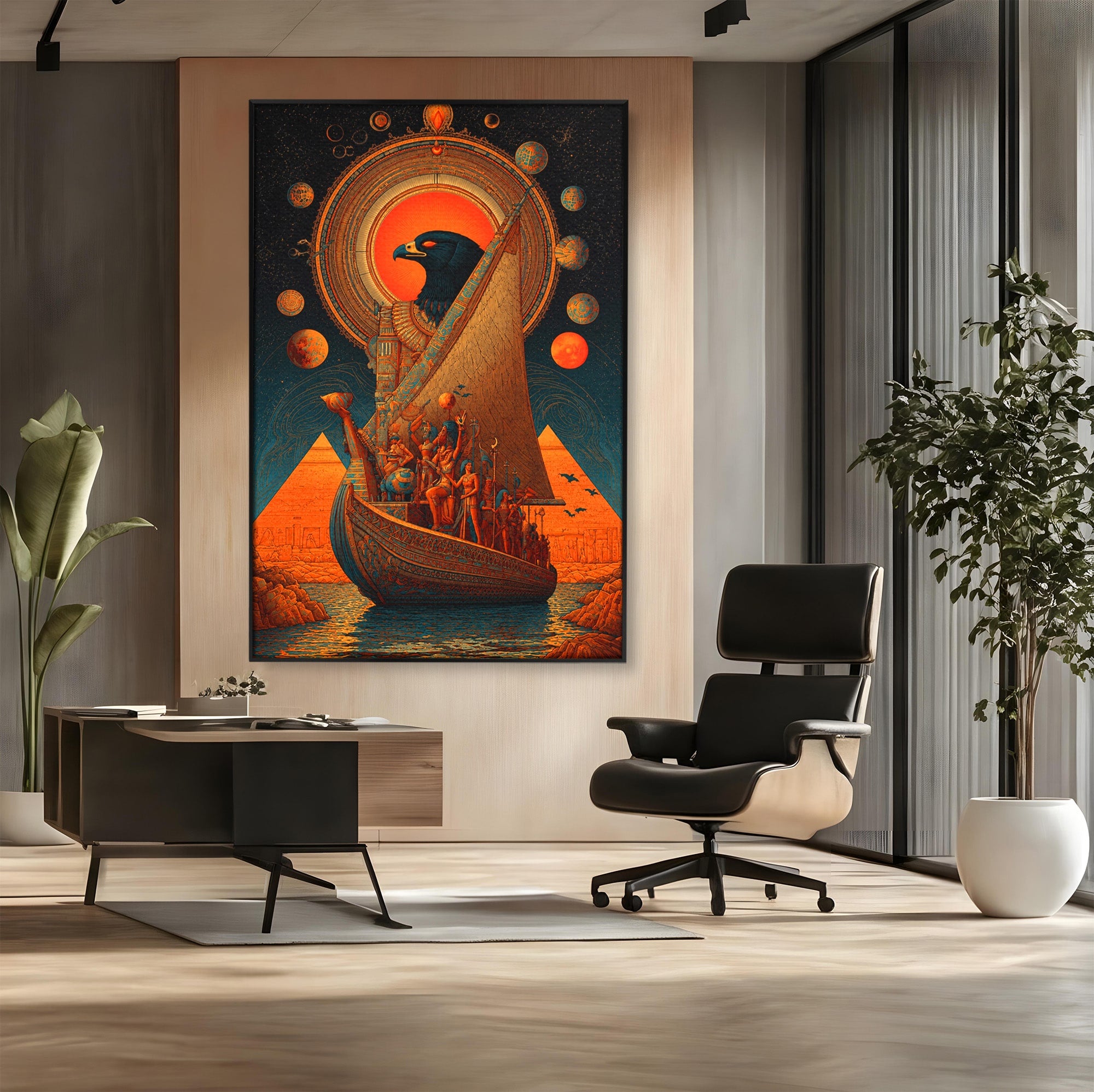 Tablou Canvas Premium LuxCanva® T1034, Vasul Zeilor Egipteni, Egipt, Mitologie, Zeitate, Vas, Piramide, Living, Culori Vibrante
