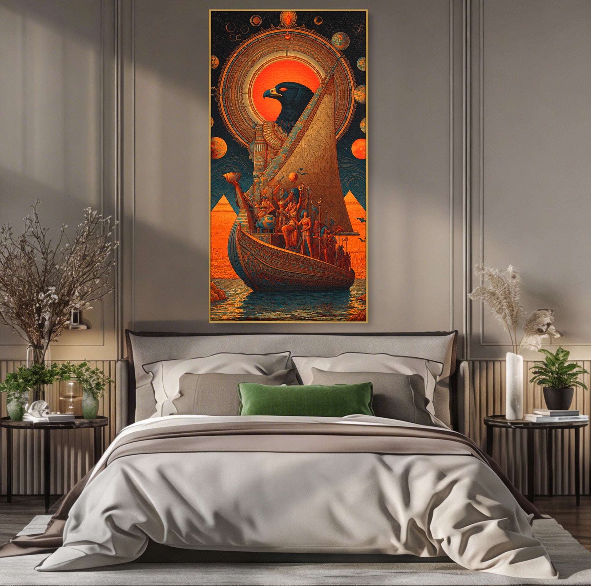 Tablou Canvas Premium LuxCanva® T1034, Vasul Zeilor Egipteni, Egipt, Mitologie, Zeitate, Vas, Piramide, Living, Culori Vibrante