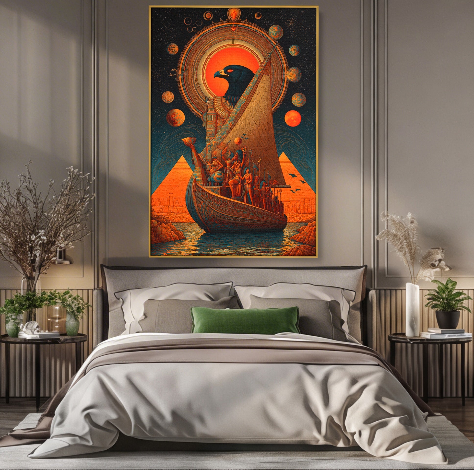 Tablou Canvas Premium LuxCanva® T1034, Vasul Zeilor Egipteni, Egipt, Mitologie, Zeitate, Vas, Piramide, Living, Culori Vibrante