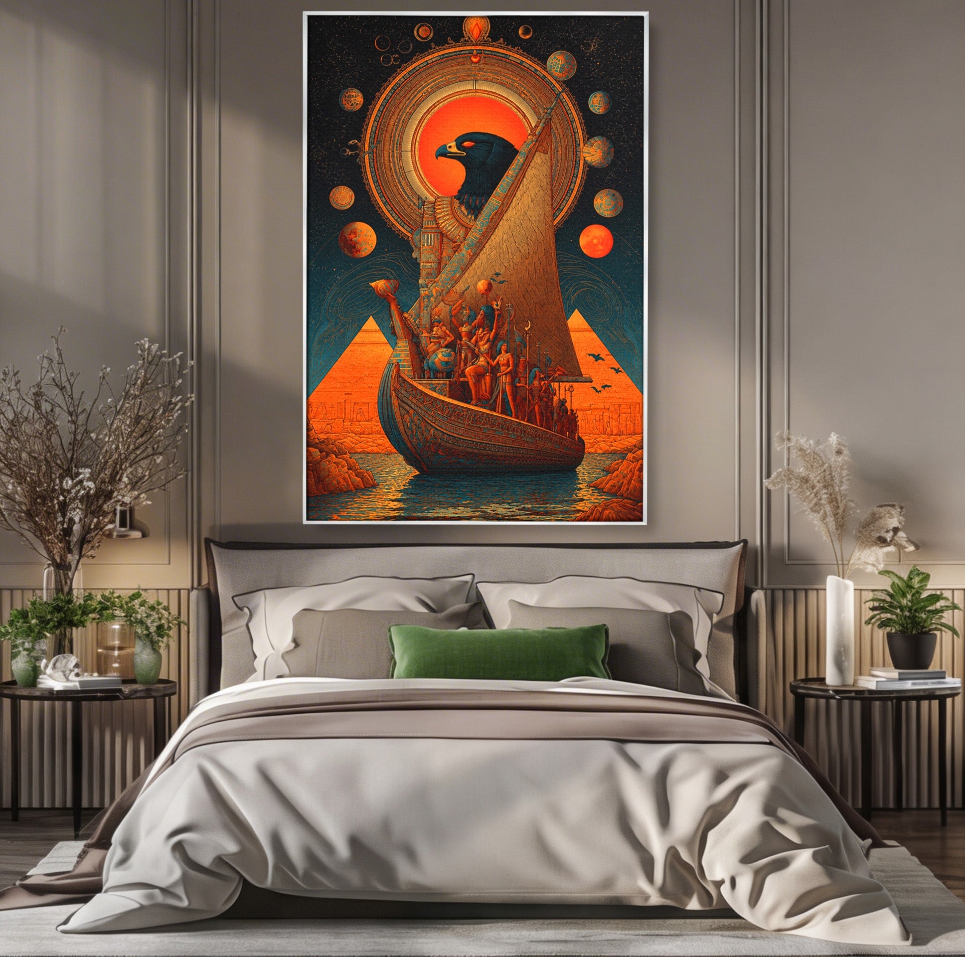 Tablou Canvas Premium LuxCanva® T1034, Vasul Zeilor Egipteni, Egipt, Mitologie, Zeitate, Vas, Piramide, Living, Culori Vibrante