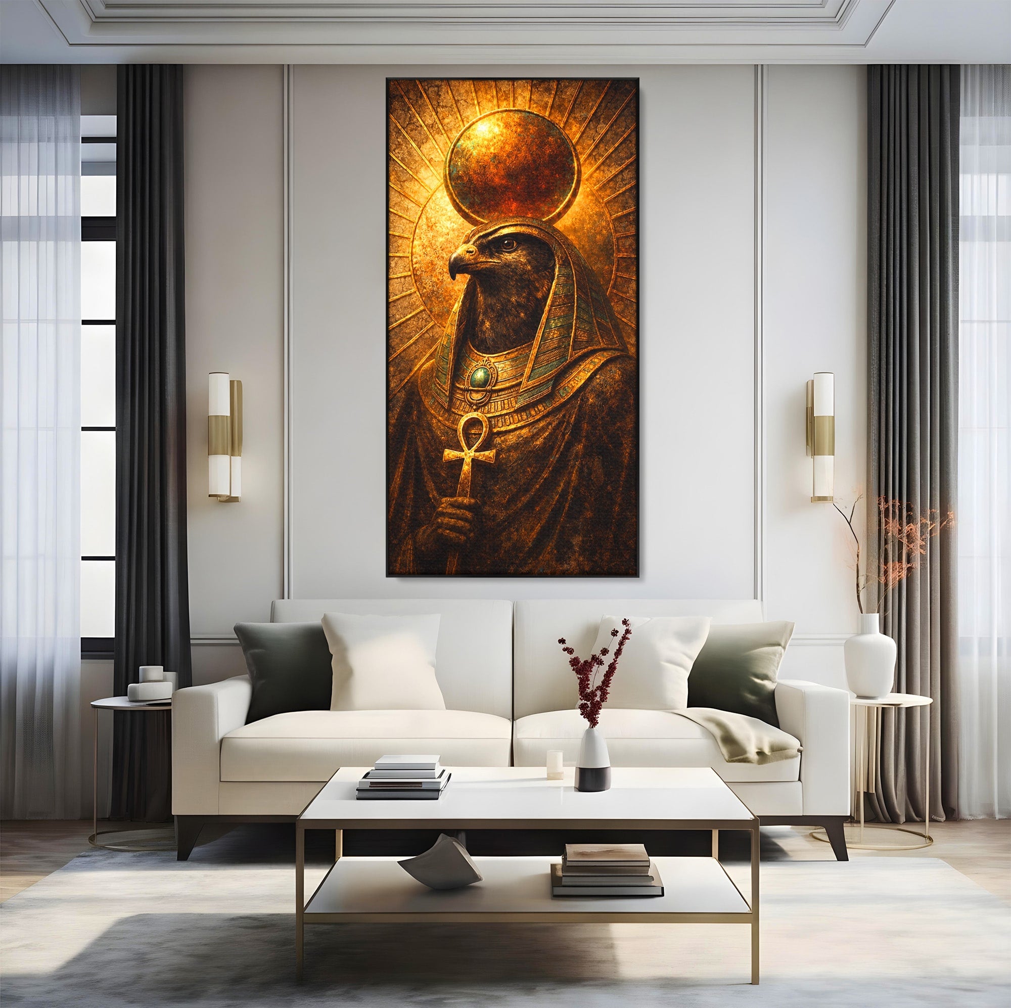 Tablou Canvas Premium LuxCanva® T1035, Zeul Egiptean Horus, Egipt, Mitologie, Zeitate, Vultur, Living, Culori Vibrante