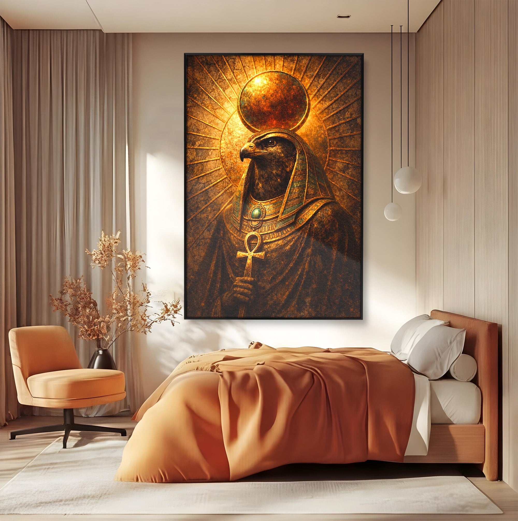 Tablou Canvas Premium LuxCanva® T1035, Zeul Egiptean Horus, Egipt, Mitologie, Zeitate, Vultur, Living, Culori Vibrante