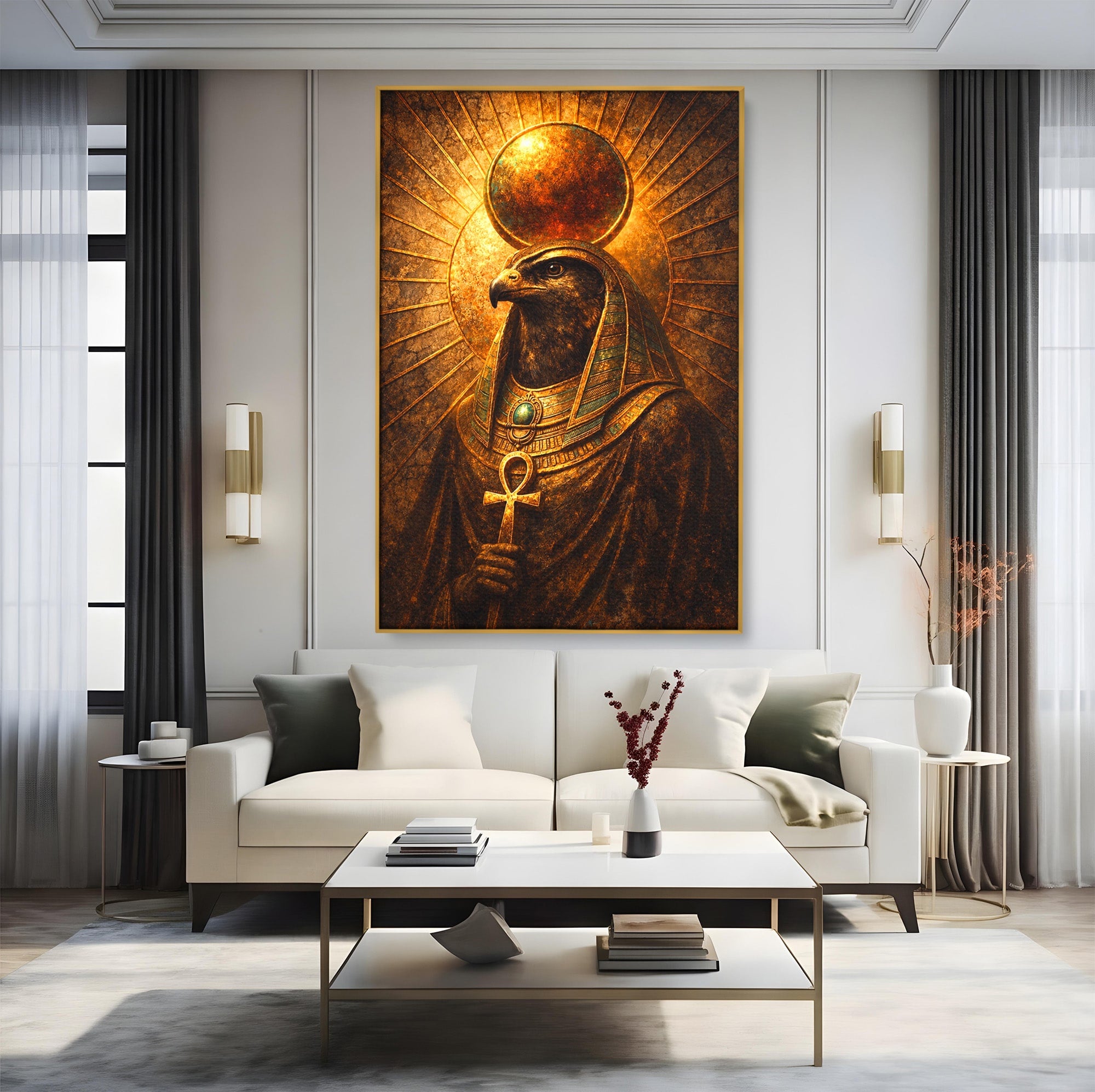 Tablou Canvas Premium LuxCanva® T1035, Zeul Egiptean Horus, Egipt, Mitologie, Zeitate, Vultur, Living, Culori Vibrante