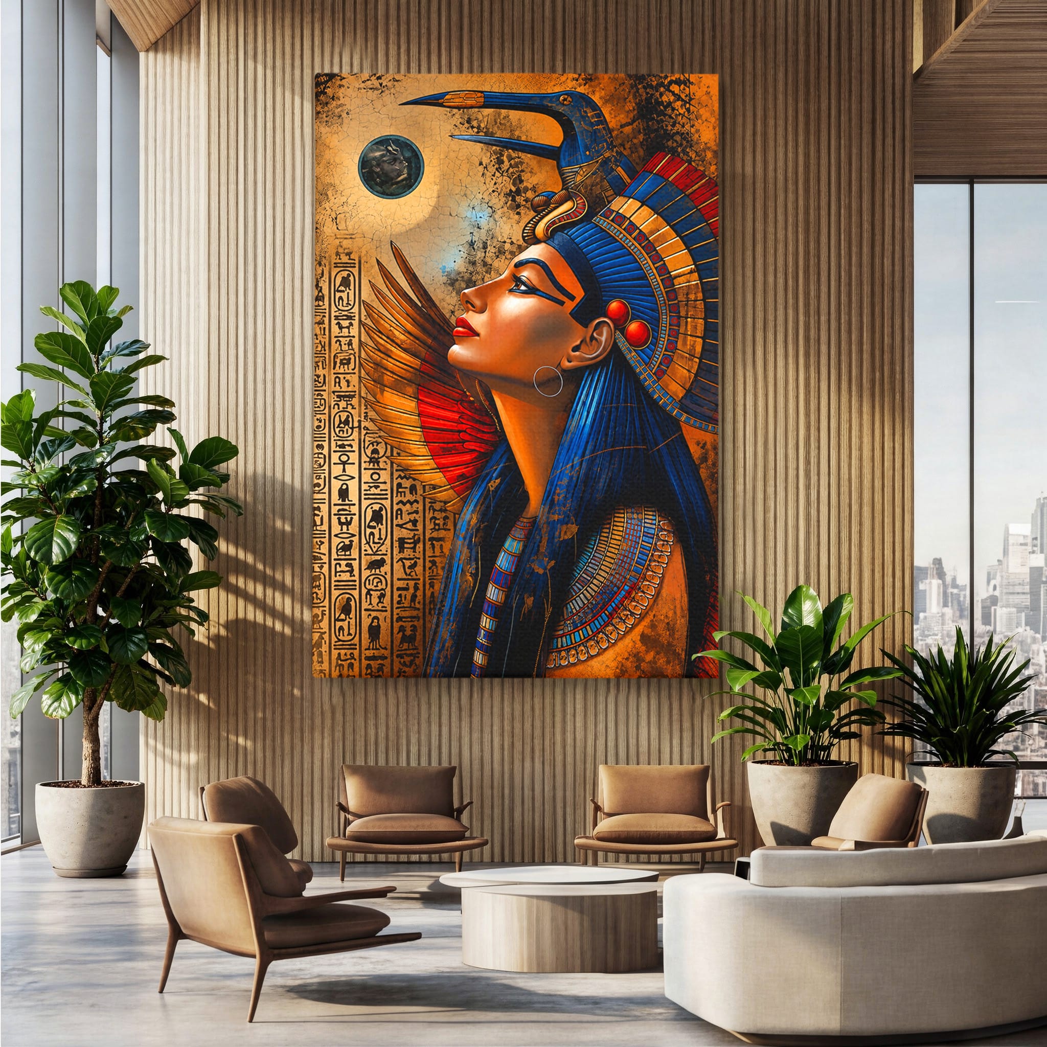 Tablou Canvas Premium LuxCanva® T1036, Privirea Zeitei Egiptene, Egipt, Regina, Portret, Istorie, Dormitor, Culori Vibrante