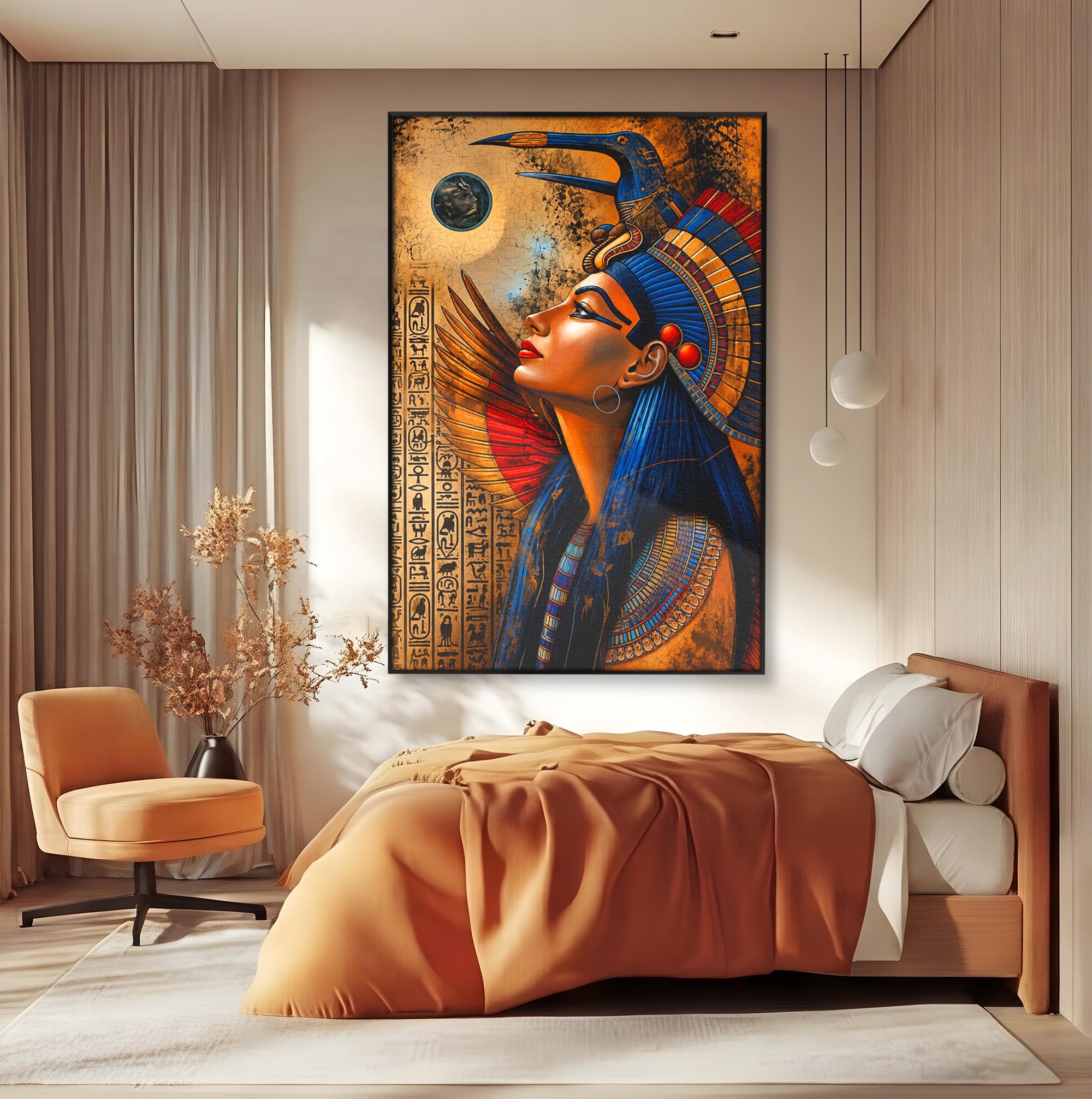 Tablou Canvas Premium LuxCanva® T1036, Privirea Zeitei Egiptene, Egipt, Regina, Portret, Istorie, Dormitor, Culori Vibrante