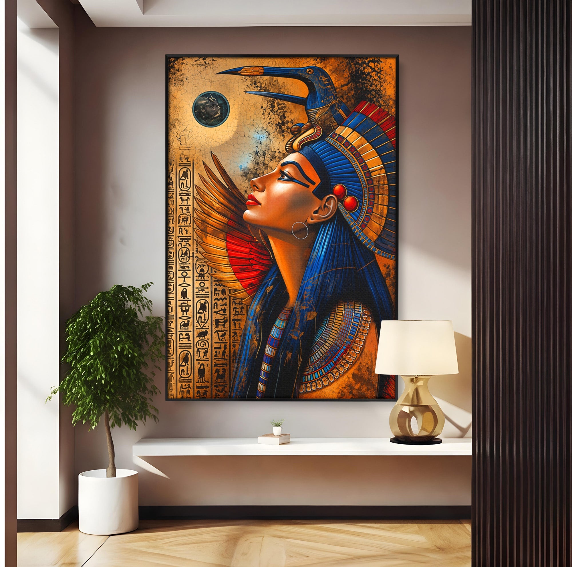 Tablou Canvas Premium LuxCanva® T1036, Privirea Zeitei Egiptene, Egipt, Regina, Portret, Istorie, Dormitor, Culori Vibrante