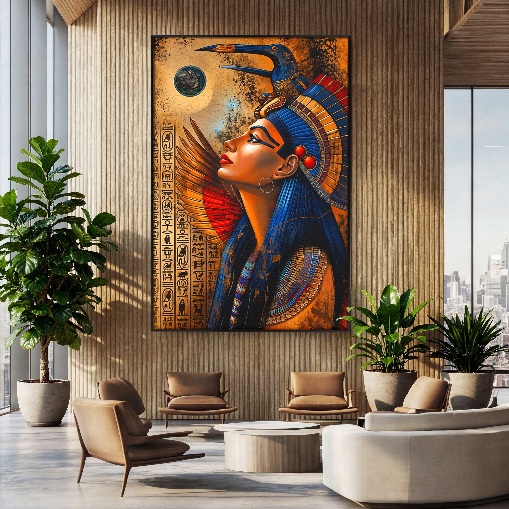 Tablou Canvas Premium LuxCanva® T1036, Privirea Zeitei Egiptene, Egipt, Regina, Portret, Istorie, Dormitor, Culori Vibrante