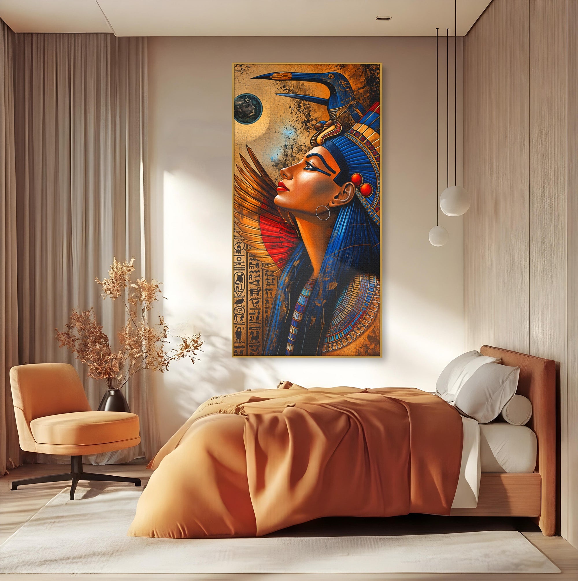 Tablou Canvas Premium LuxCanva® T1036, Privirea Zeitei Egiptene, Egipt, Regina, Portret, Istorie, Dormitor, Culori Vibrante