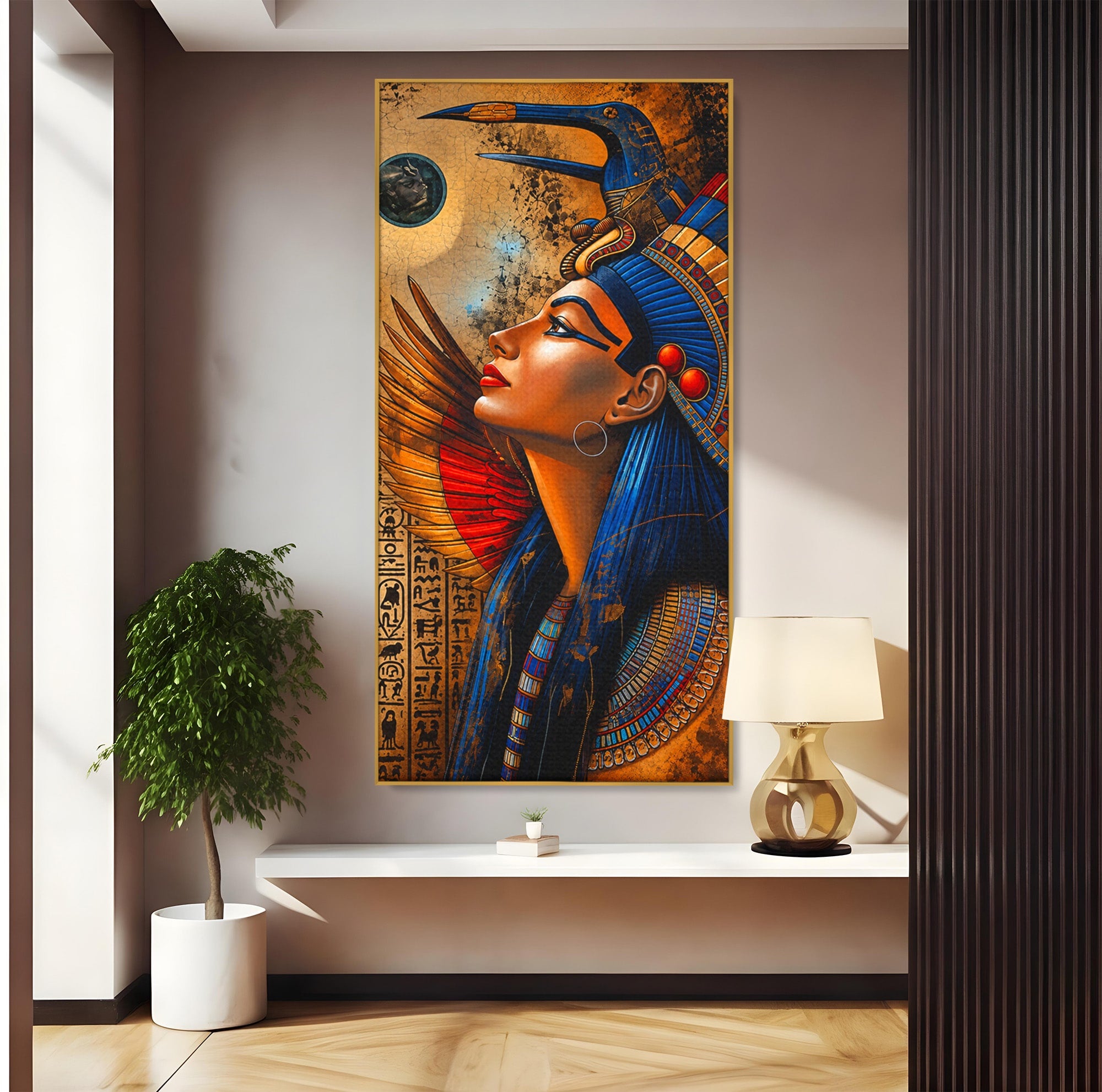 Tablou Canvas Premium LuxCanva® T1036, Privirea Zeitei Egiptene, Egipt, Regina, Portret, Istorie, Dormitor, Culori Vibrante