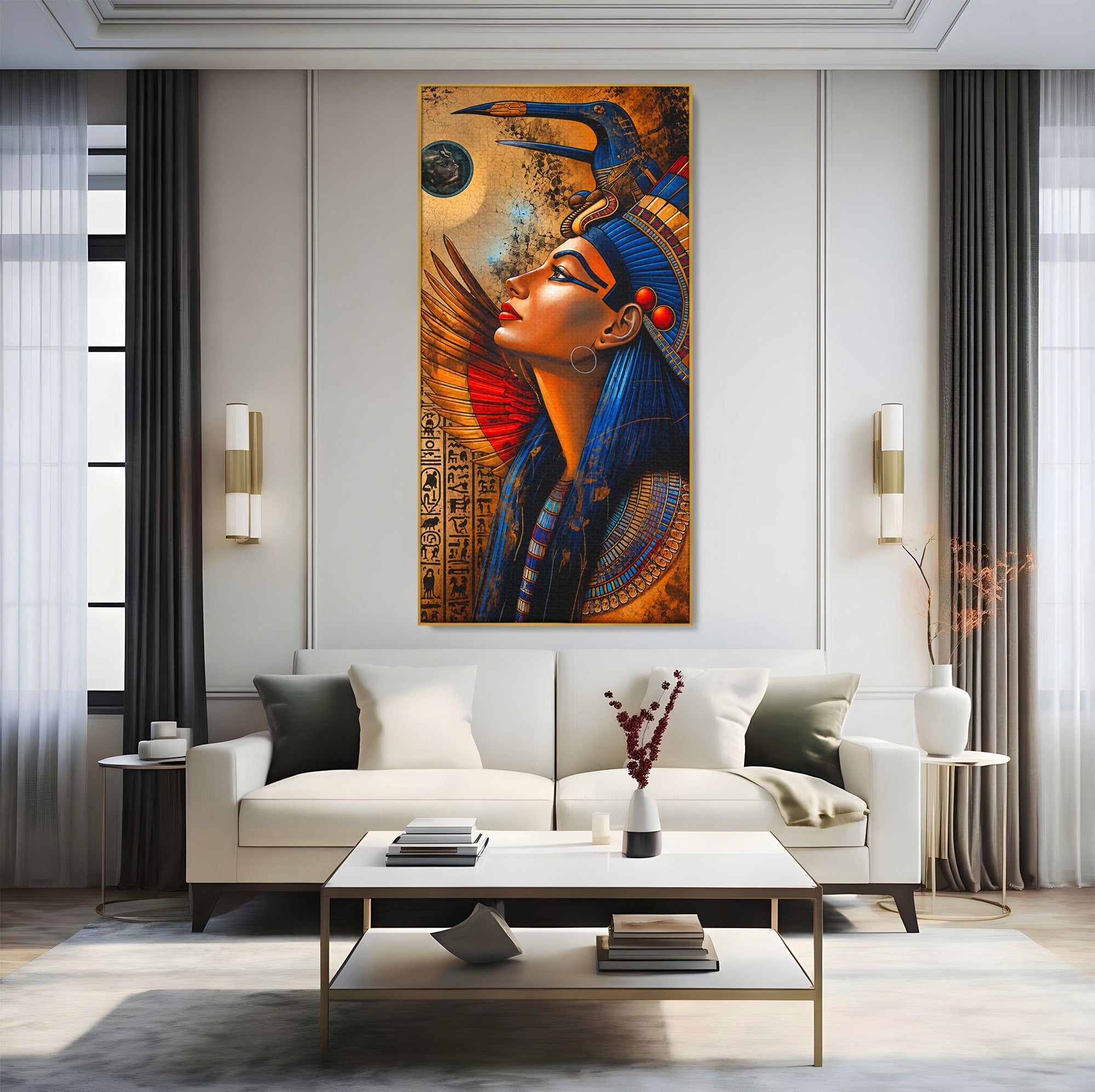 Tablou Canvas Premium LuxCanva® T1036, Privirea Zeitei Egiptene, Egipt, Regina, Portret, Istorie, Dormitor, Culori Vibrante