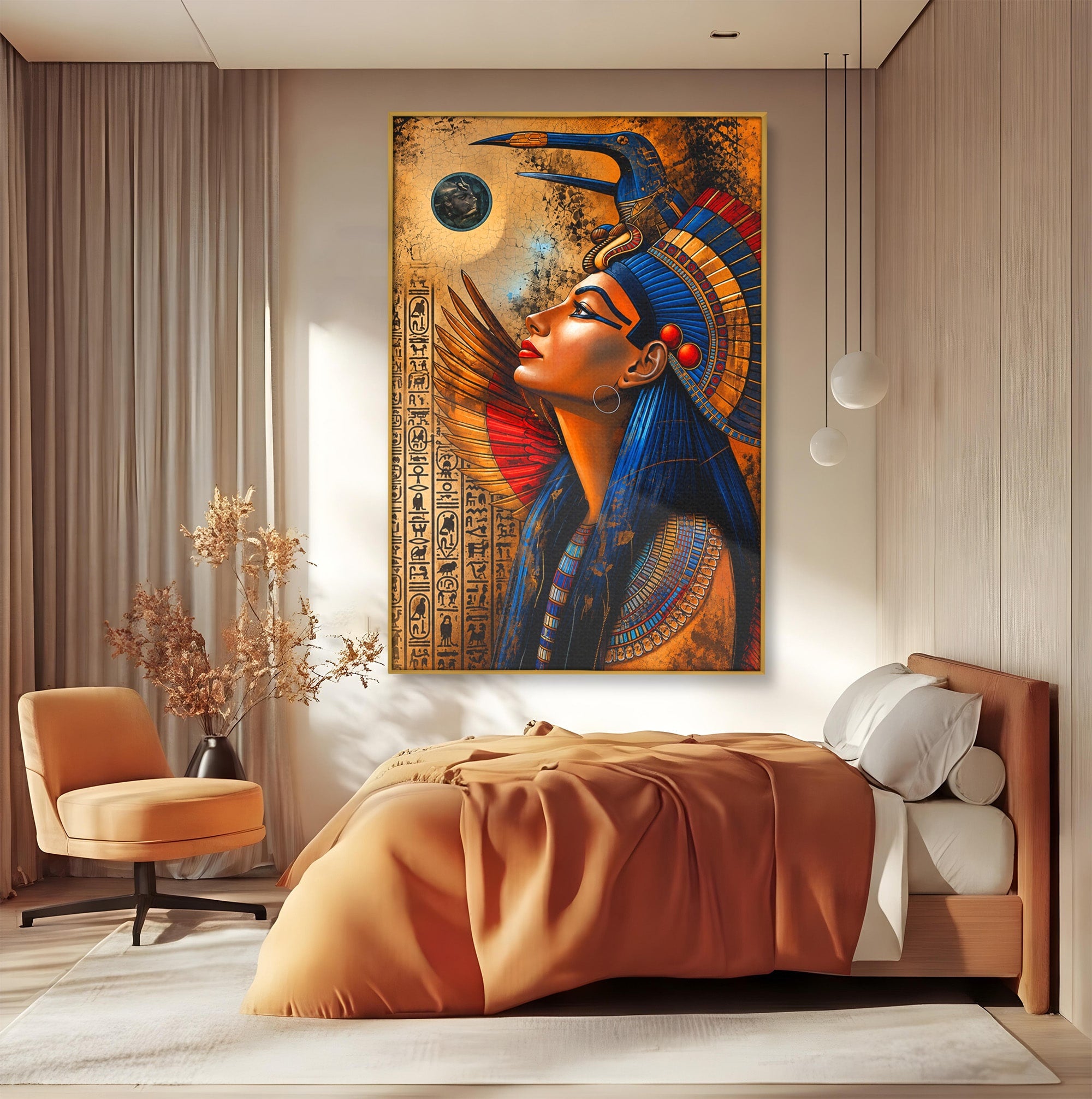 Tablou Canvas Premium LuxCanva® T1036, Privirea Zeitei Egiptene, Egipt, Regina, Portret, Istorie, Dormitor, Culori Vibrante