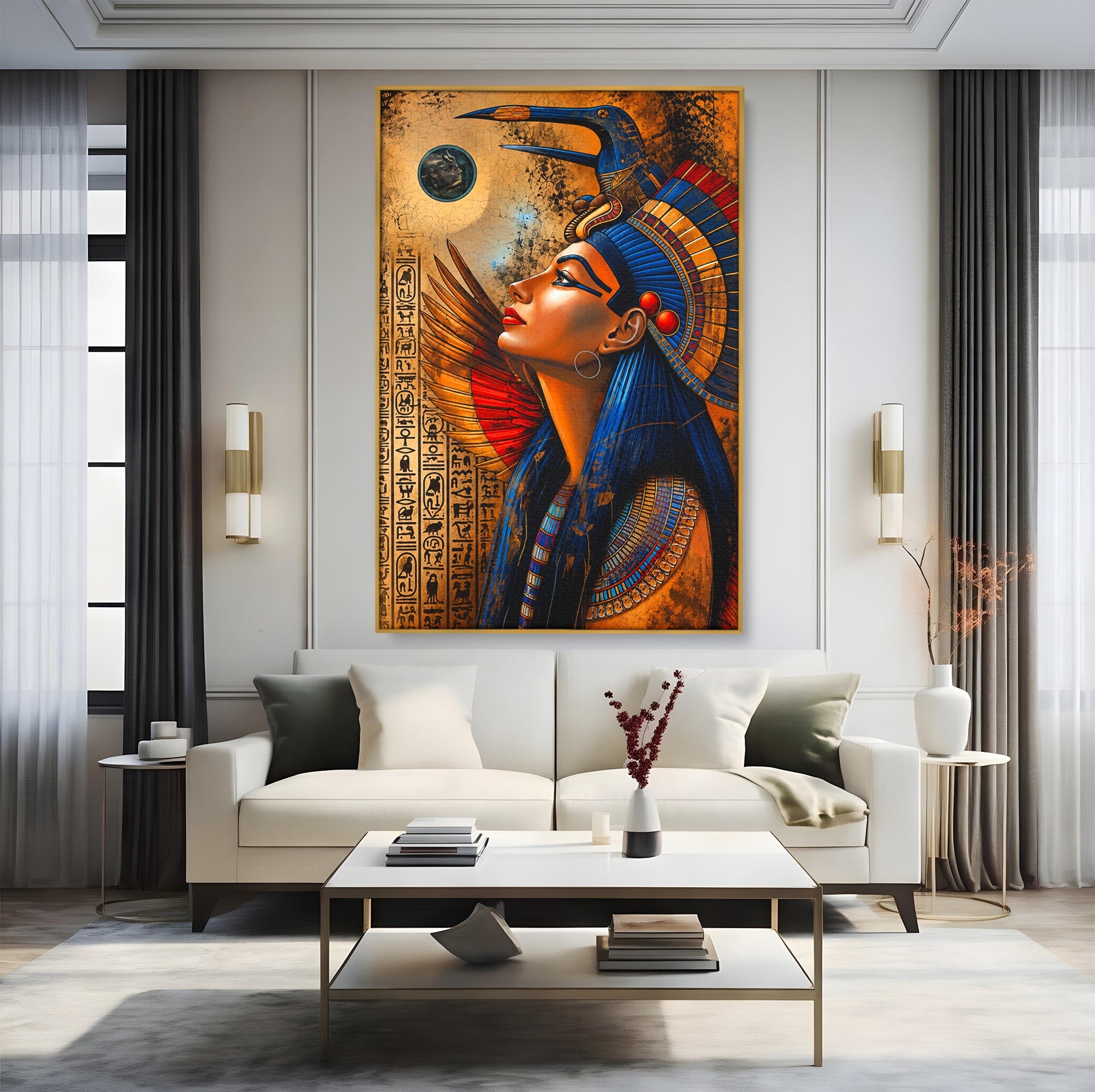 Tablou Canvas Premium LuxCanva® T1036, Privirea Zeitei Egiptene, Egipt, Regina, Portret, Istorie, Dormitor, Culori Vibrante