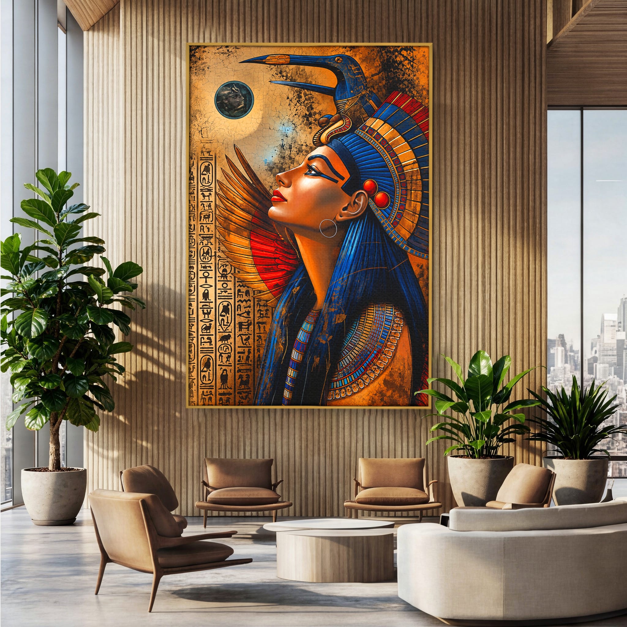 Tablou Canvas Premium LuxCanva® T1036, Privirea Zeitei Egiptene, Egipt, Regina, Portret, Istorie, Dormitor, Culori Vibrante