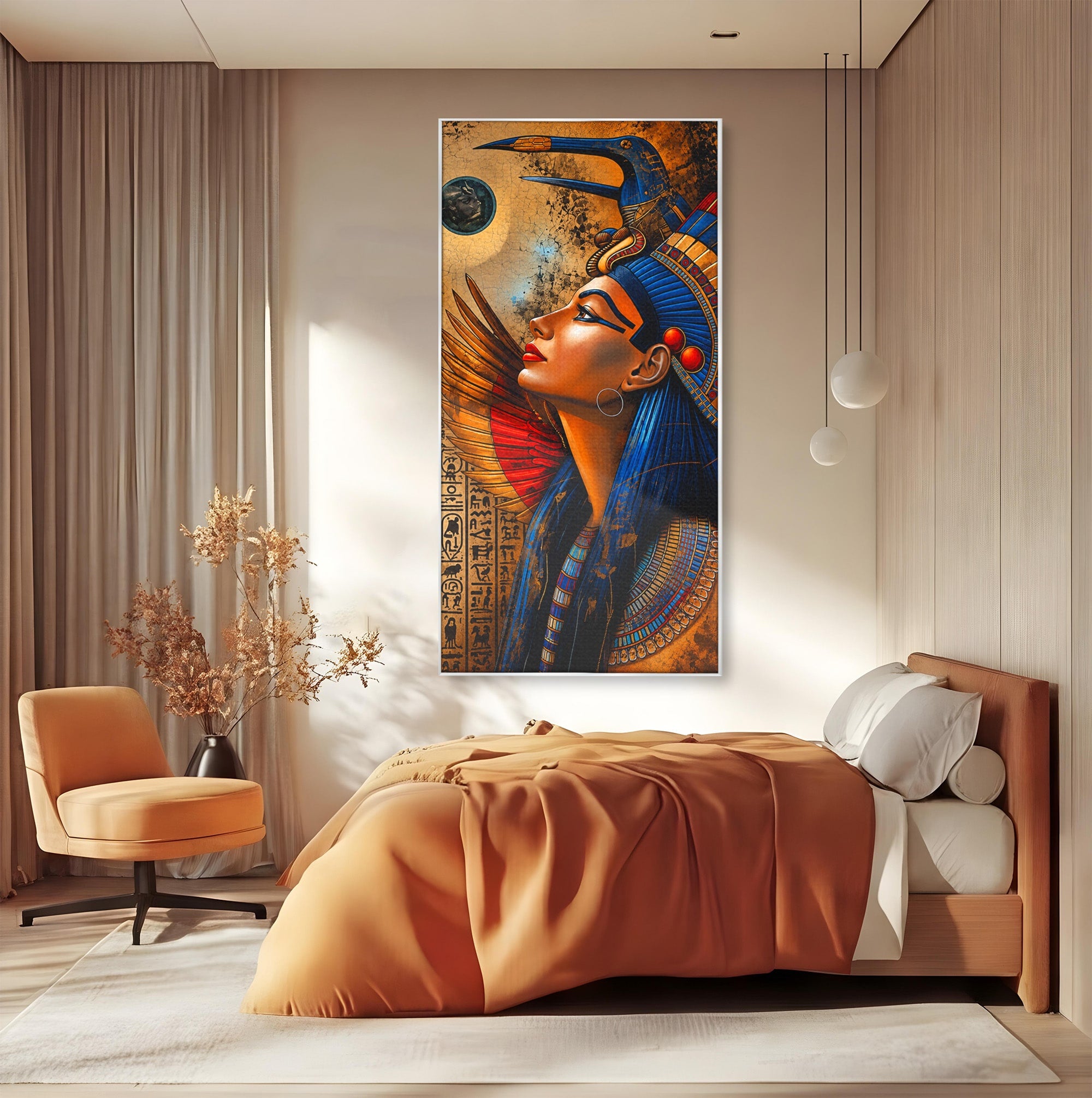 Tablou Canvas Premium LuxCanva® T1036, Privirea Zeitei Egiptene, Egipt, Regina, Portret, Istorie, Dormitor, Culori Vibrante