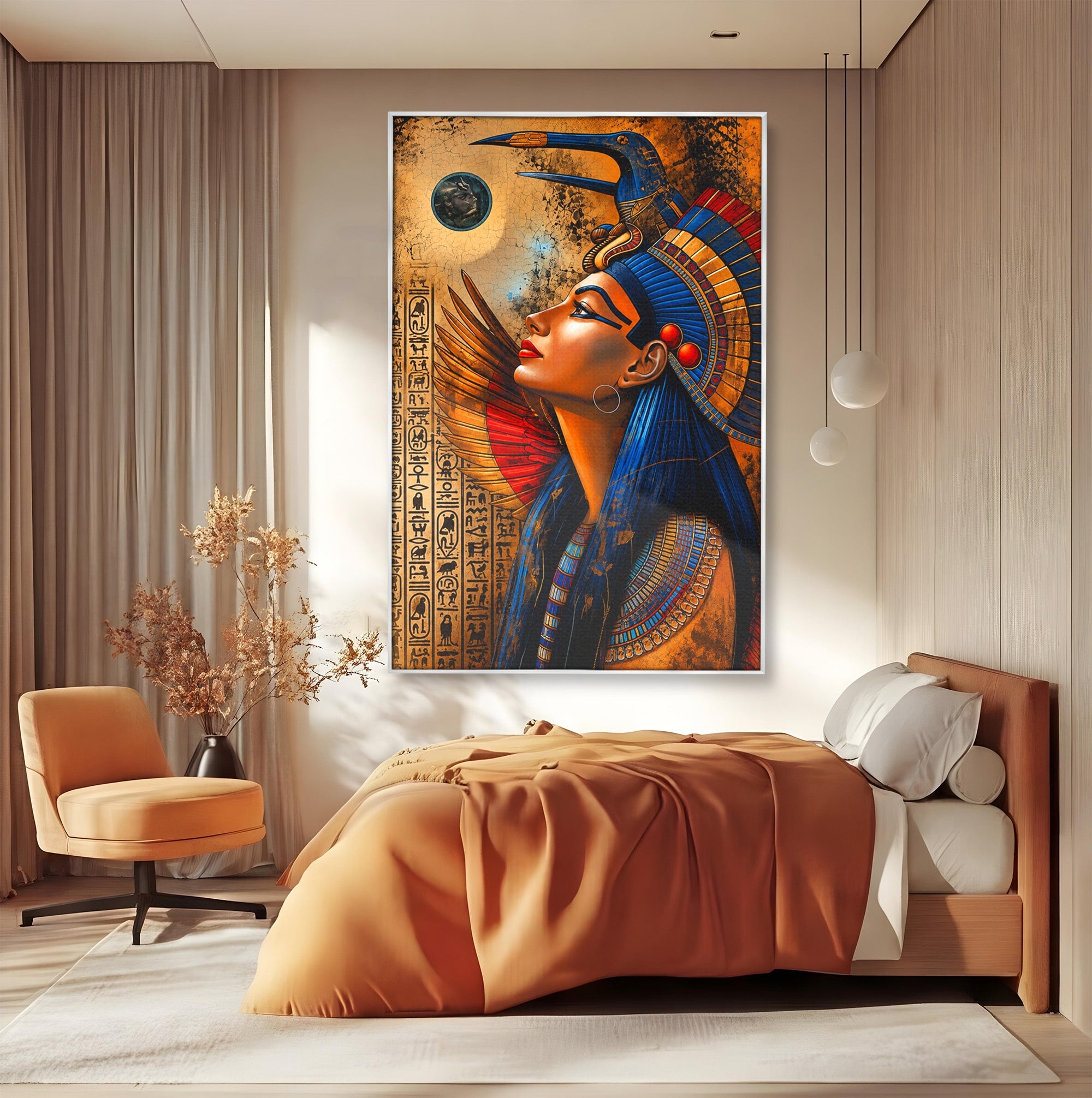 Tablou Canvas Premium LuxCanva® T1036, Privirea Zeitei Egiptene, Egipt, Regina, Portret, Istorie, Dormitor, Culori Vibrante