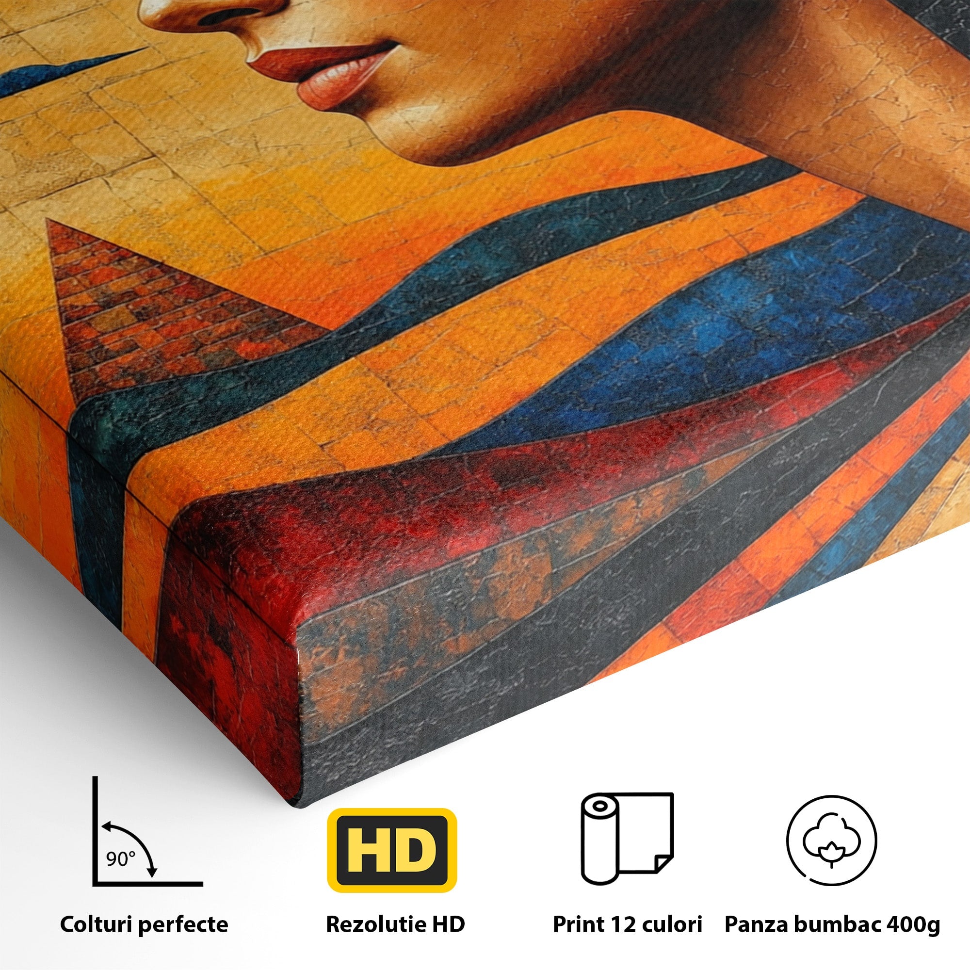 Tablou Canvas Premium LuxCanva® T1039, Regina Egiptului, Egipt, Regina, Piramida, Portret, Living, Culori Vibrante