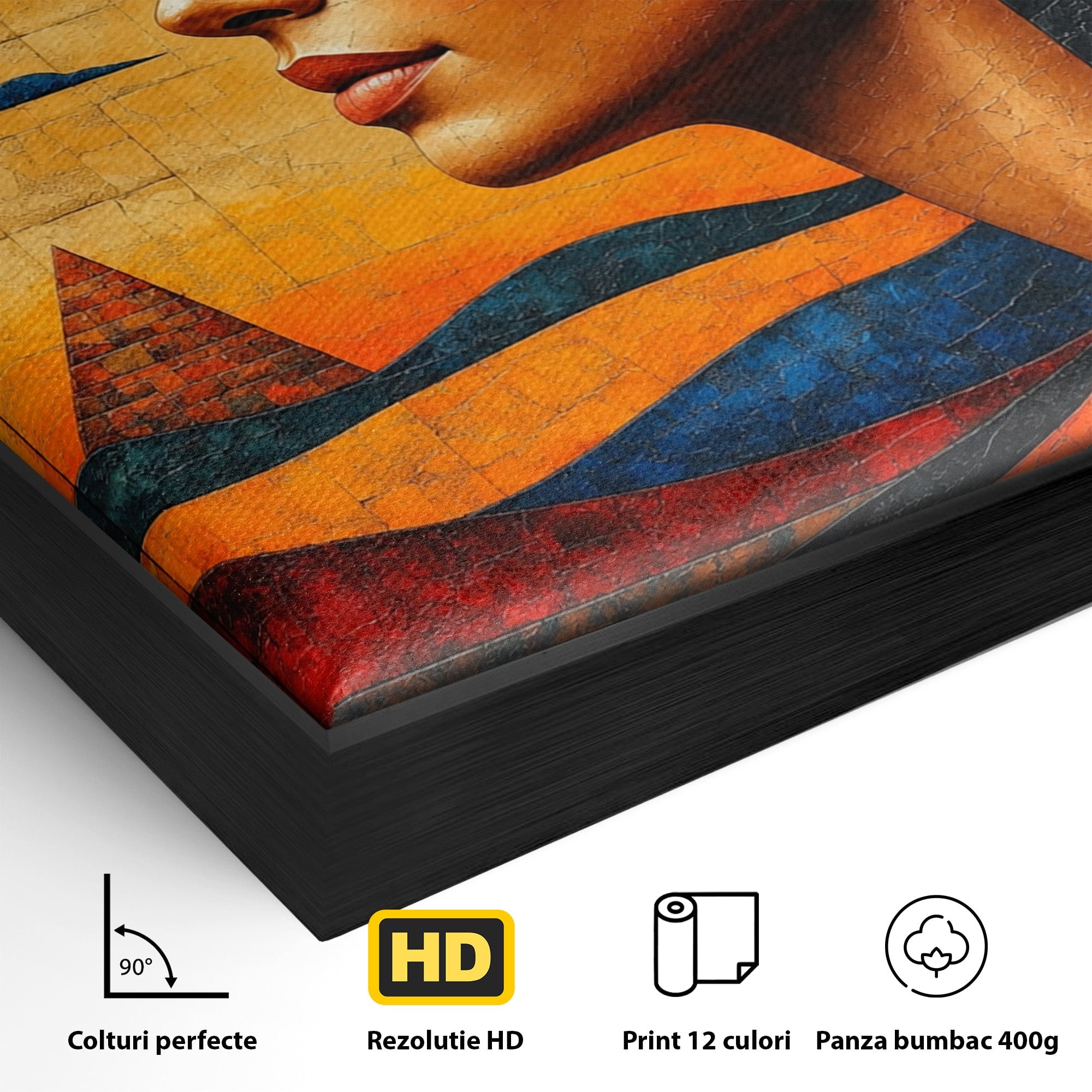 Tablou Canvas Premium LuxCanva® T1039, Regina Egiptului, Egipt, Regina, Piramida, Portret, Living, Culori Vibrante