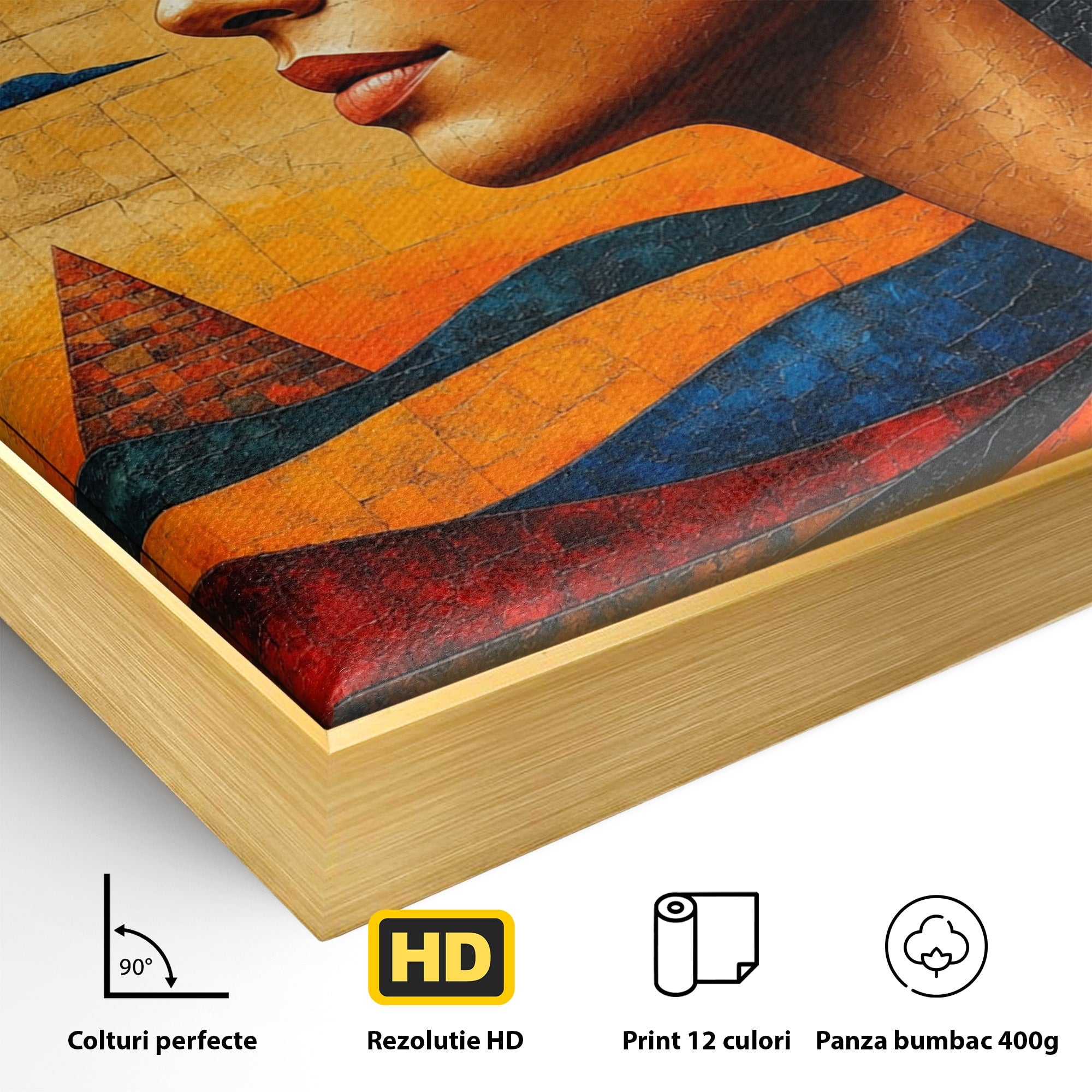 Tablou Canvas Premium LuxCanva® T1039, Regina Egiptului, Egipt, Regina, Piramida, Portret, Living, Culori Vibrante