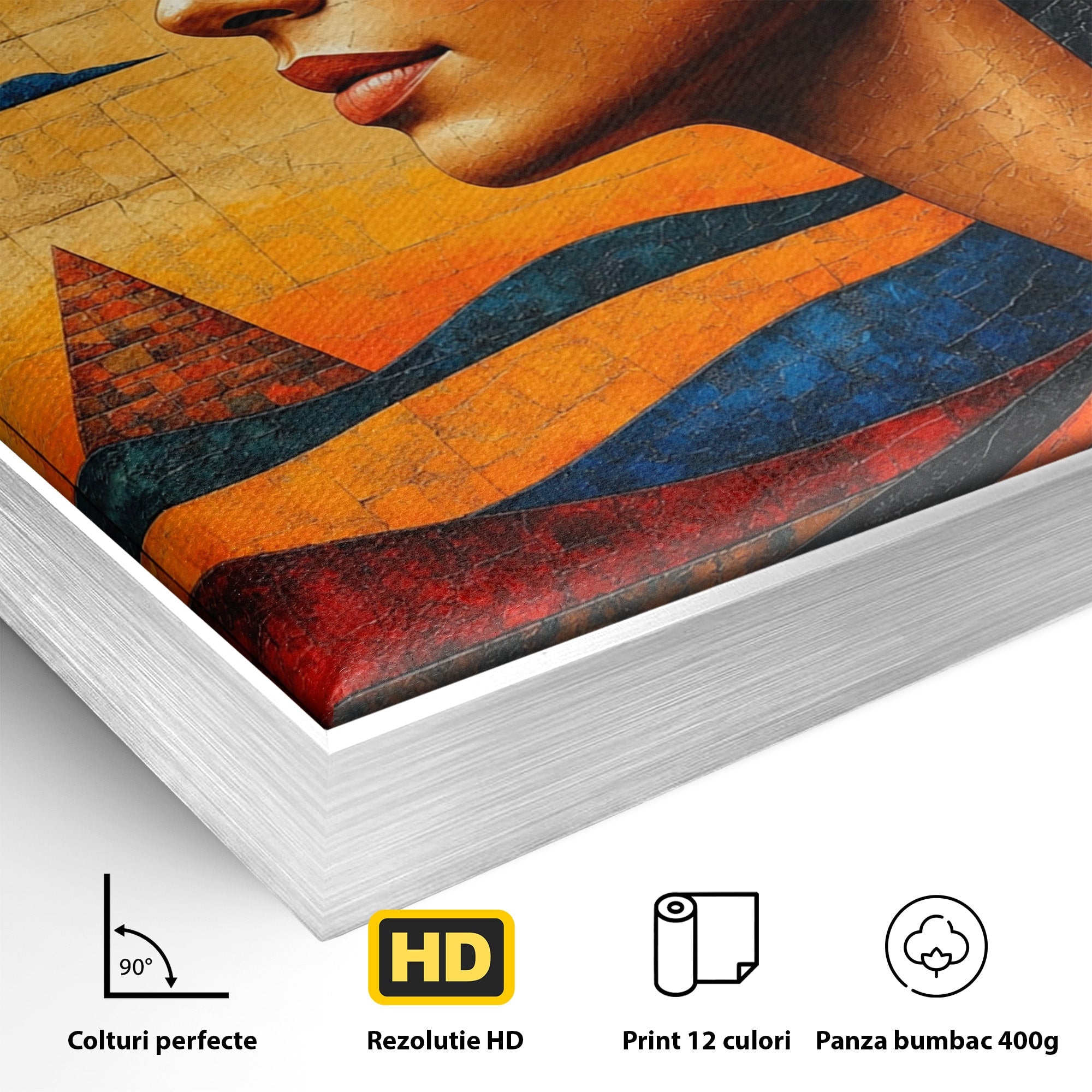 Tablou Canvas Premium LuxCanva® T1039, Regina Egiptului, Egipt, Regina, Piramida, Portret, Living, Culori Vibrante
