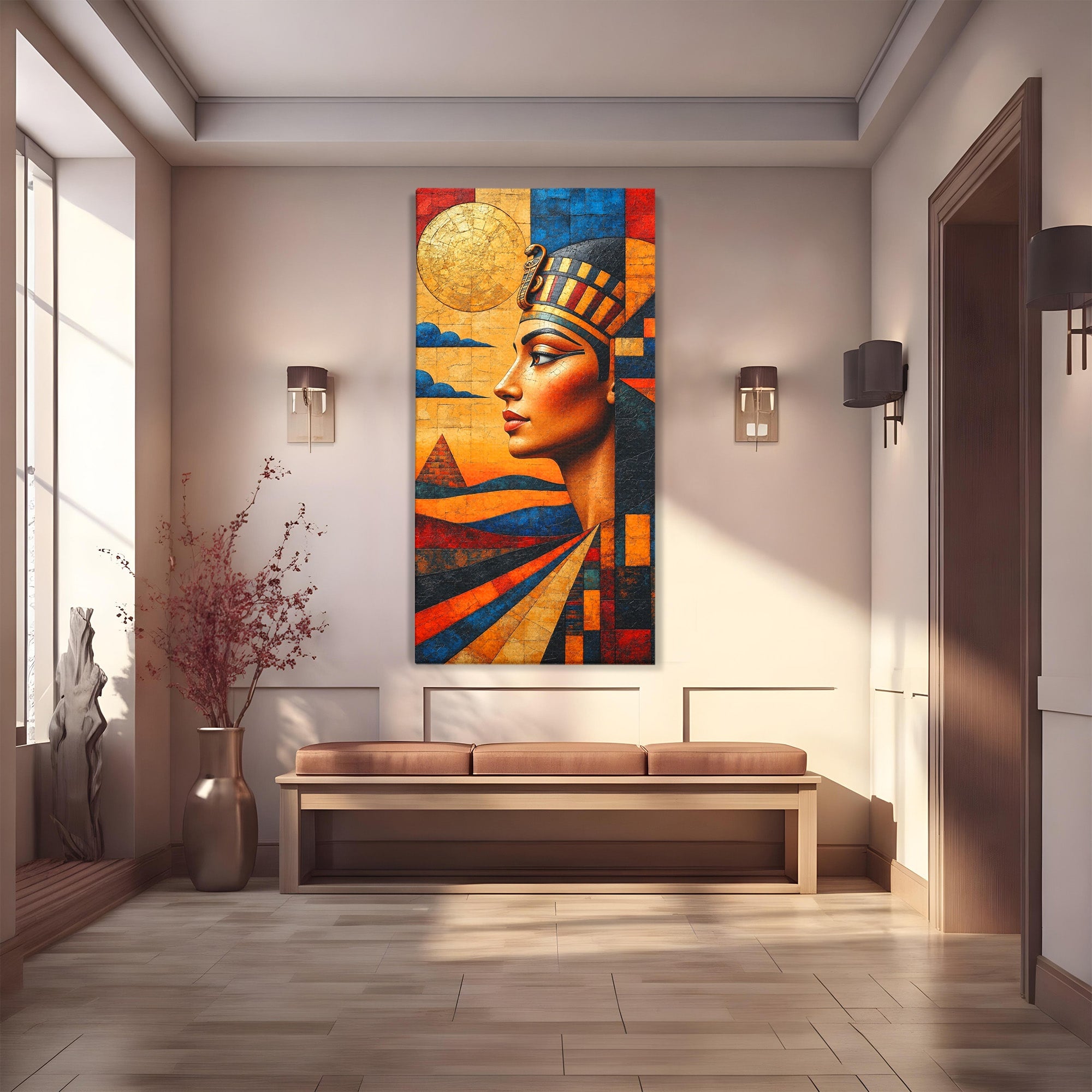 Tablou Canvas Premium LuxCanva® T1039, Regina Egiptului, Egipt, Regina, Piramida, Portret, Living, Culori Vibrante