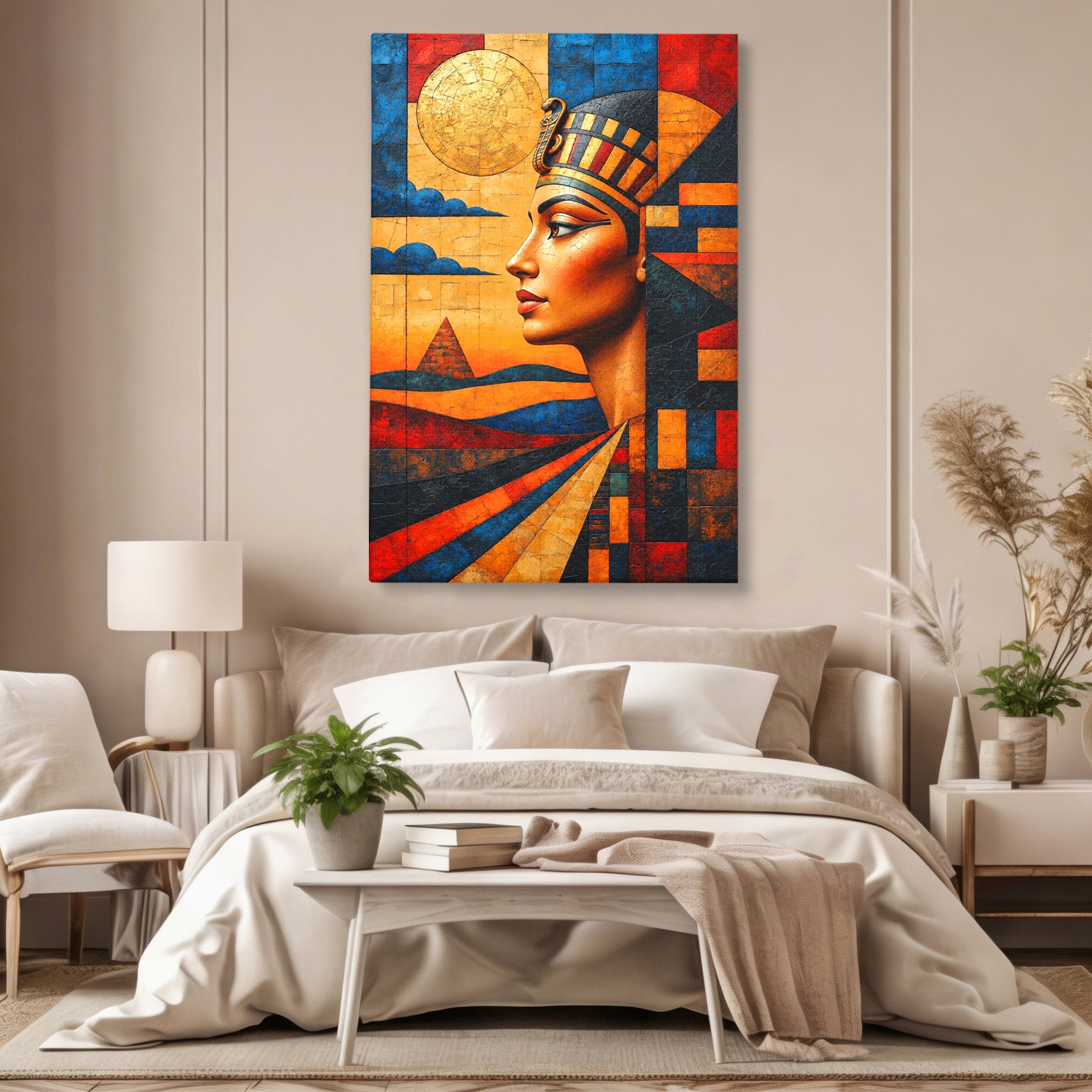 Tablou Canvas Premium LuxCanva® T1039, Regina Egiptului, Egipt, Regina, Piramida, Portret, Living, Culori Vibrante