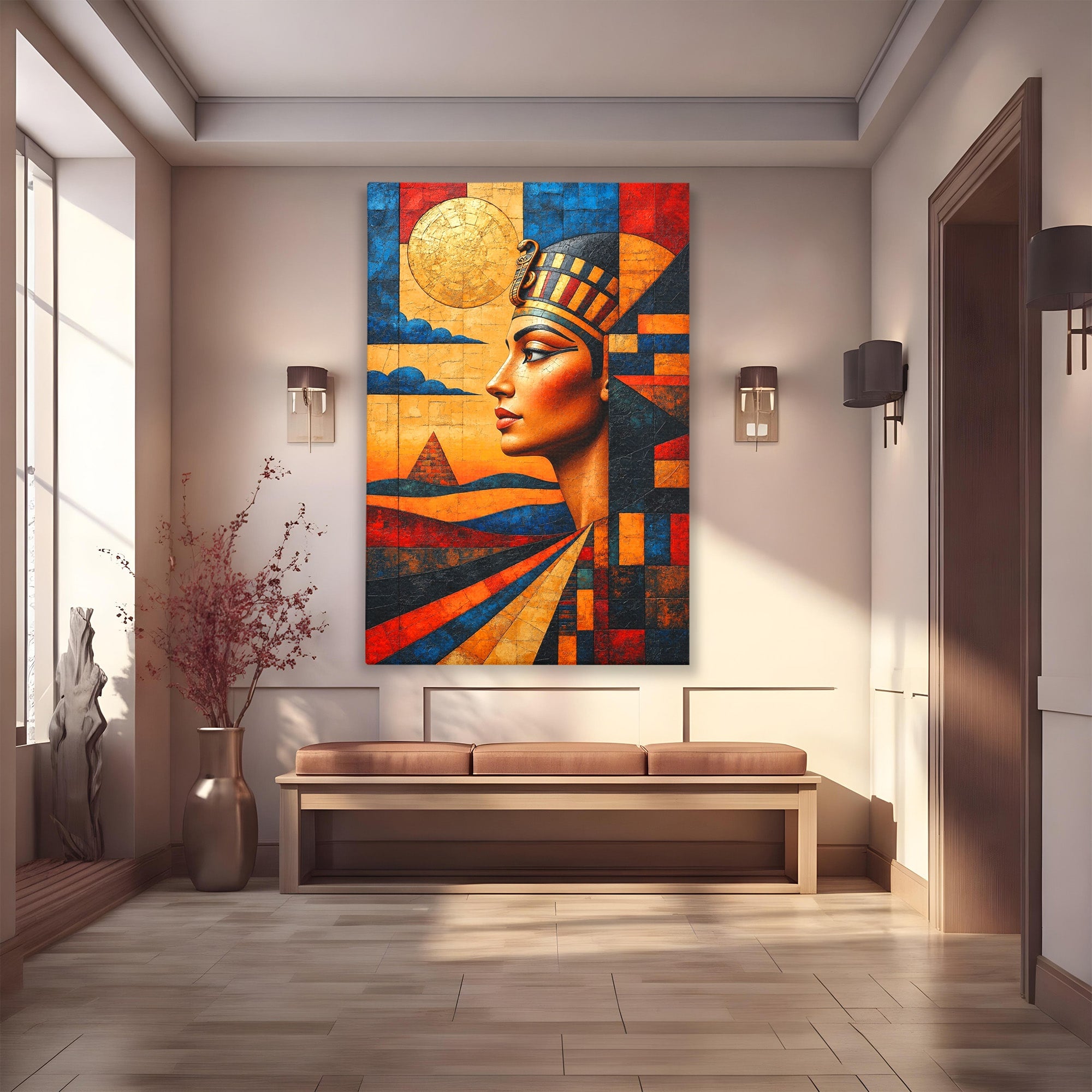 Tablou Canvas Premium LuxCanva® T1039, Regina Egiptului, Egipt, Regina, Piramida, Portret, Living, Culori Vibrante